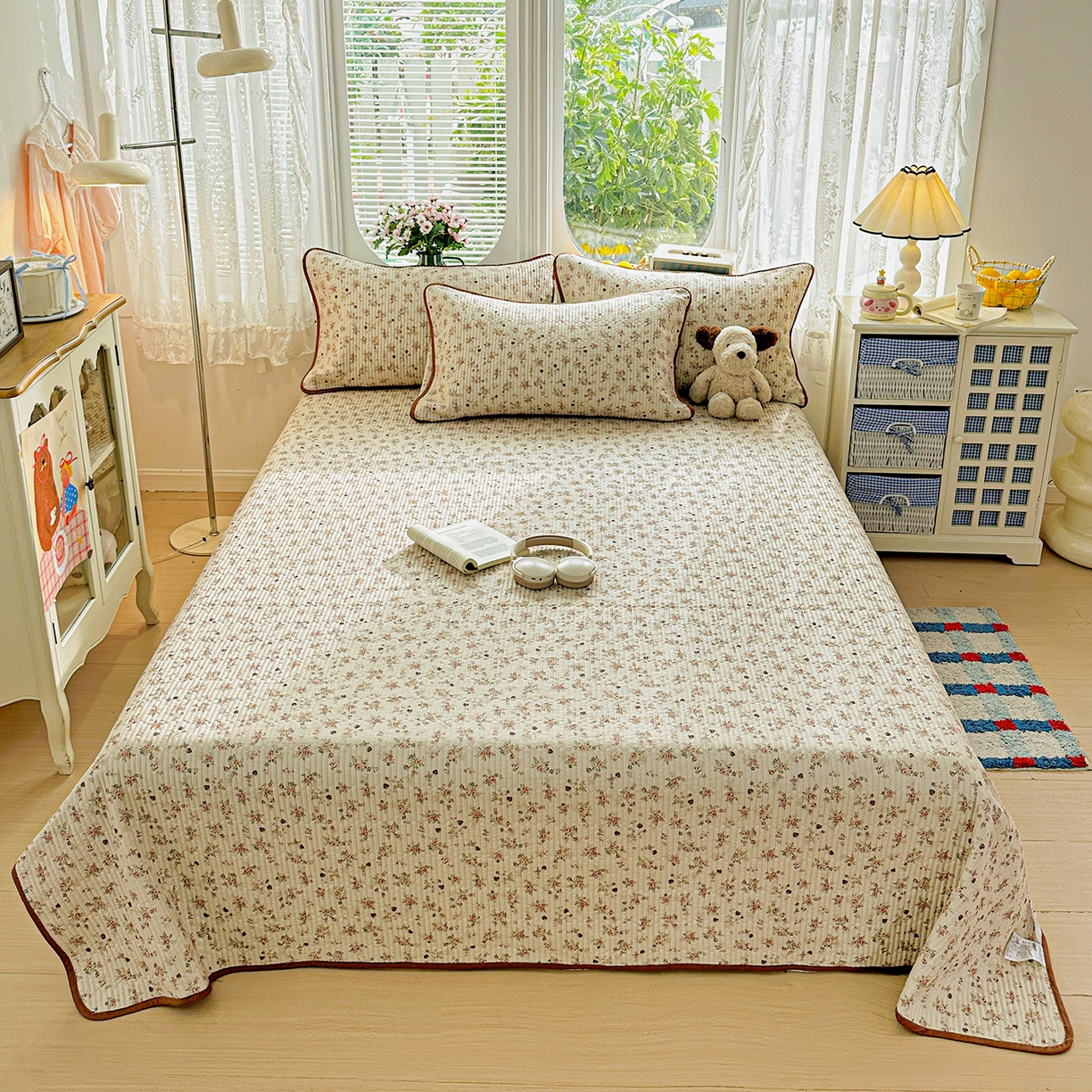 91家纺网 家纺一手货源 找家纺 文黛家居 2026新款全棉双层纱床盖四件套 草莓乐园