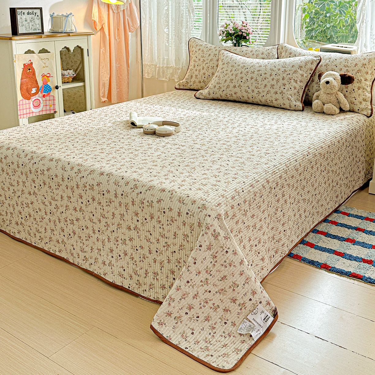 91家纺网 家纺一手货源 找家纺 文黛家居 2026新款全棉双层纱床盖四件套 草莓乐园