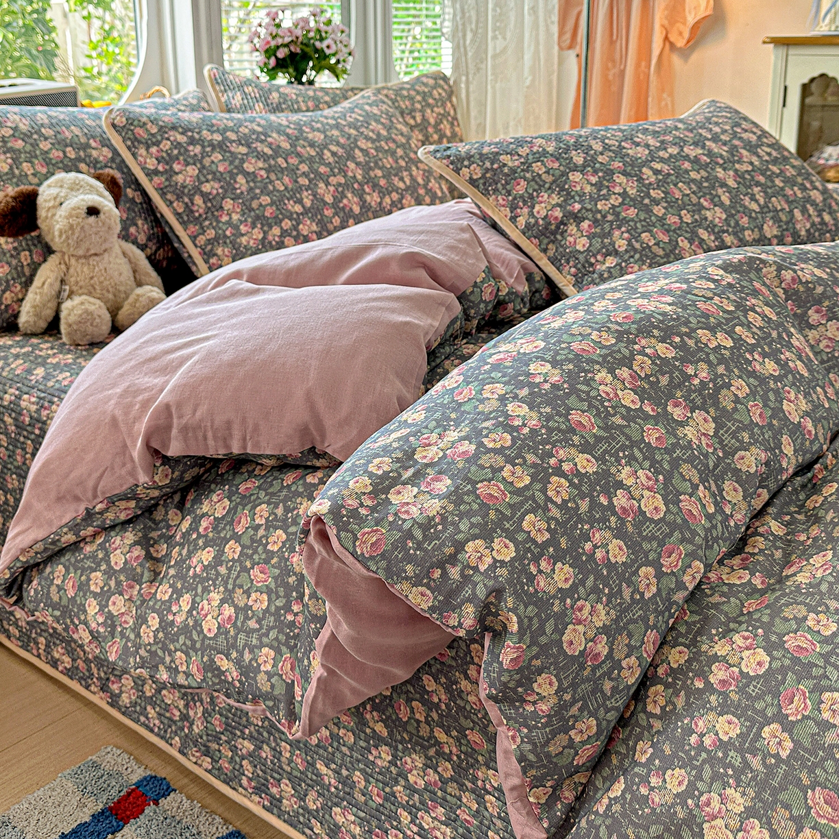 91家纺网 家纺一手货源 找家纺 文黛家居 2026新款全棉双层纱床盖四件套 迪薇娜