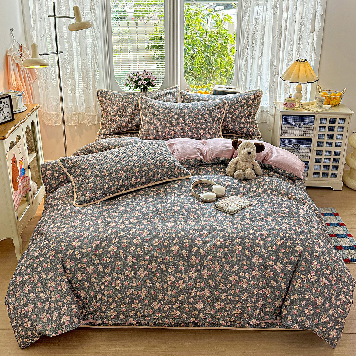 91家纺网 家纺一手货源 找家纺 文黛家居 2026新款全棉双层纱床盖四件套 迪薇娜