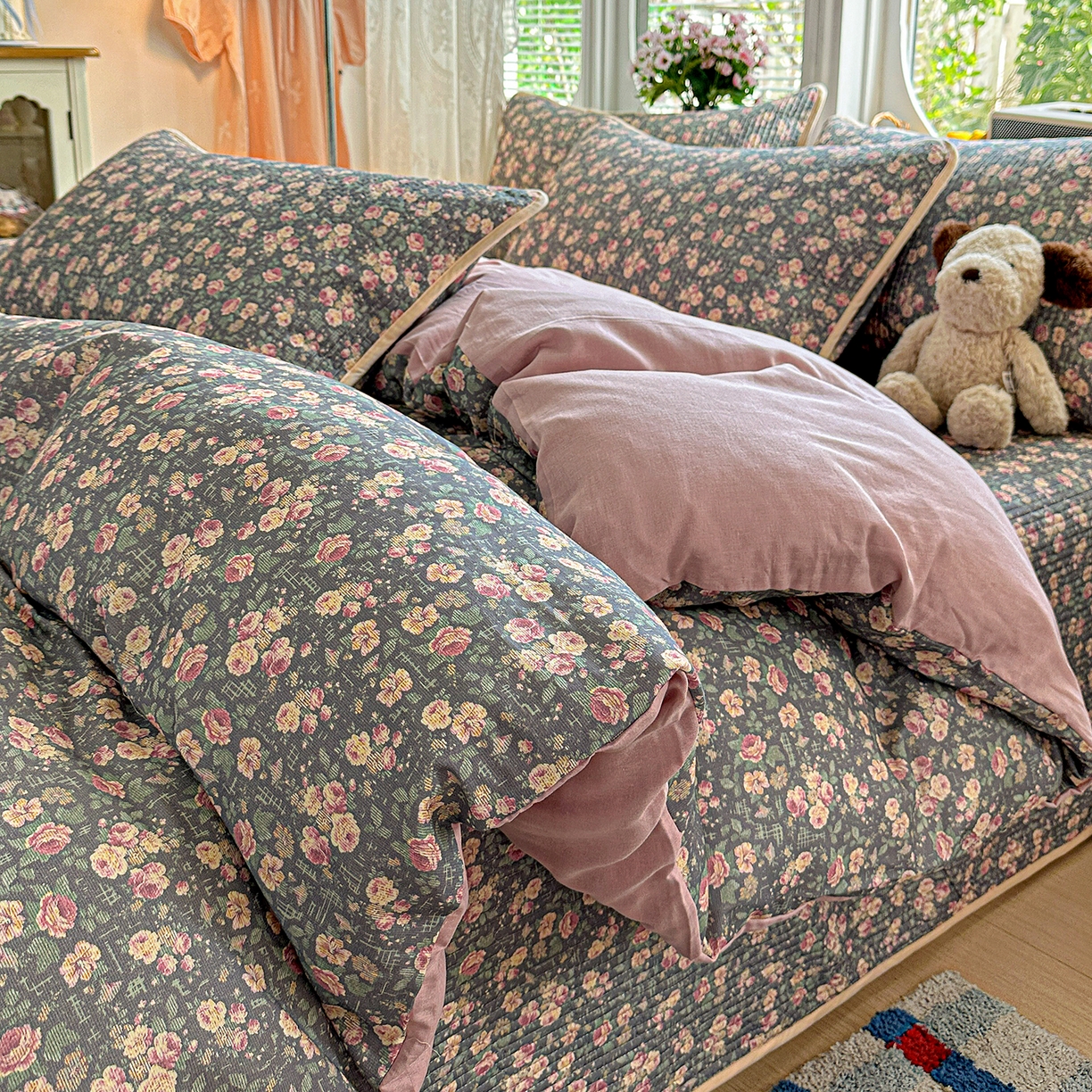 文黛家居 2026新款全棉双层纱床盖四件套 迪薇娜