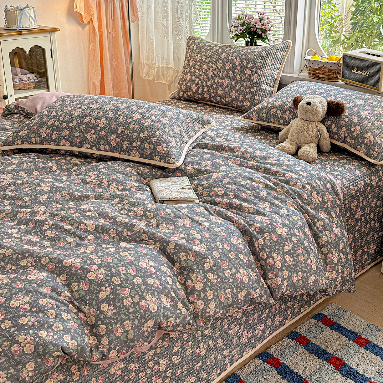 91家纺网 家纺一手货源 找家纺 文黛家居 2026新款全棉双层纱床盖四件套 迪薇娜