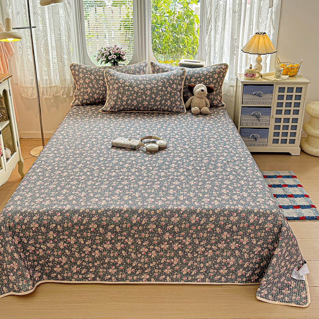 91家纺网 家纺一手货源 找家纺 文黛家居 2026新款全棉双层纱床盖四件套 迪薇娜