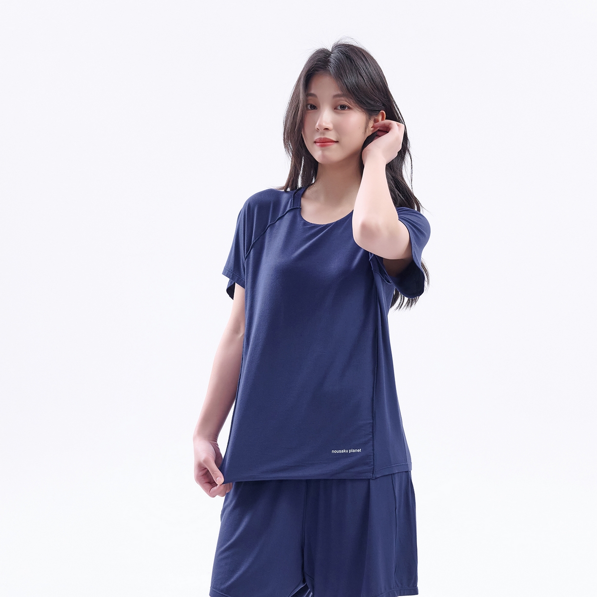 91家纺网 家纺一手货源 找家纺 唯爱品 2026新款亲肤舒适深睡睡衣--短袖长裤--短袖短裤--三色可选 短袖短裤-深睡蓝