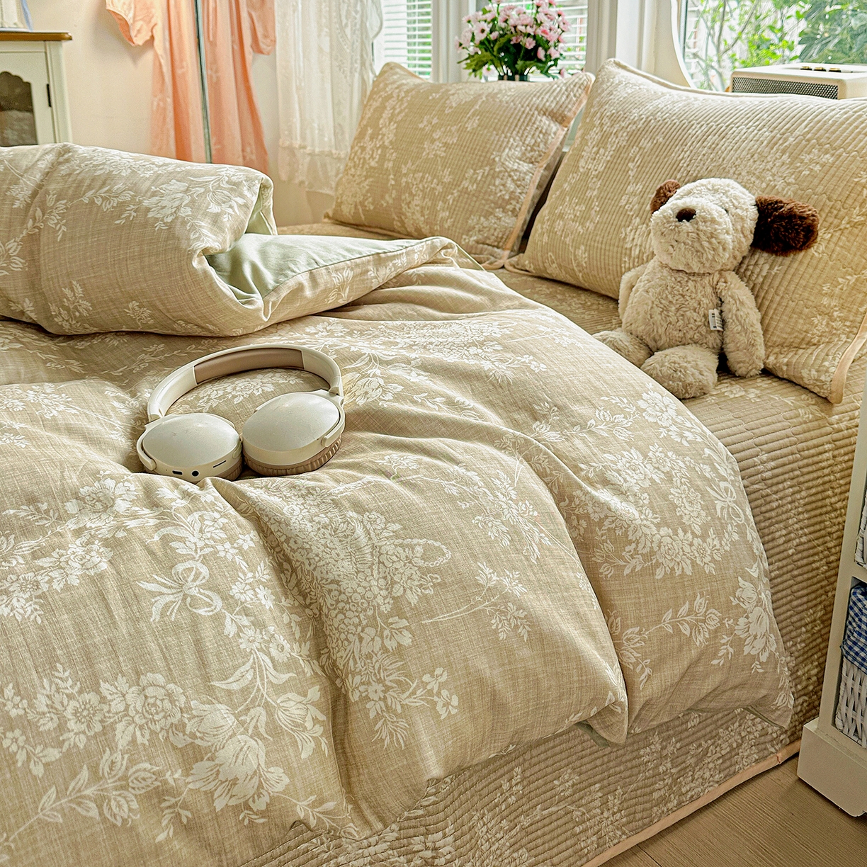 91家纺网 家纺一手货源 找家纺 文黛家居 2026新款全棉双层纱床盖四件套 富丽-黄