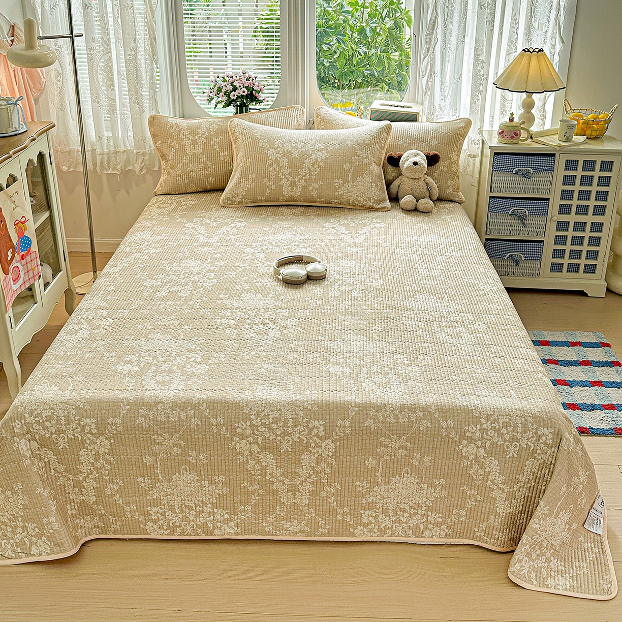 91家纺网 家纺一手货源 找家纺 文黛家居 2026新款全棉双层纱床盖四件套 富丽-黄