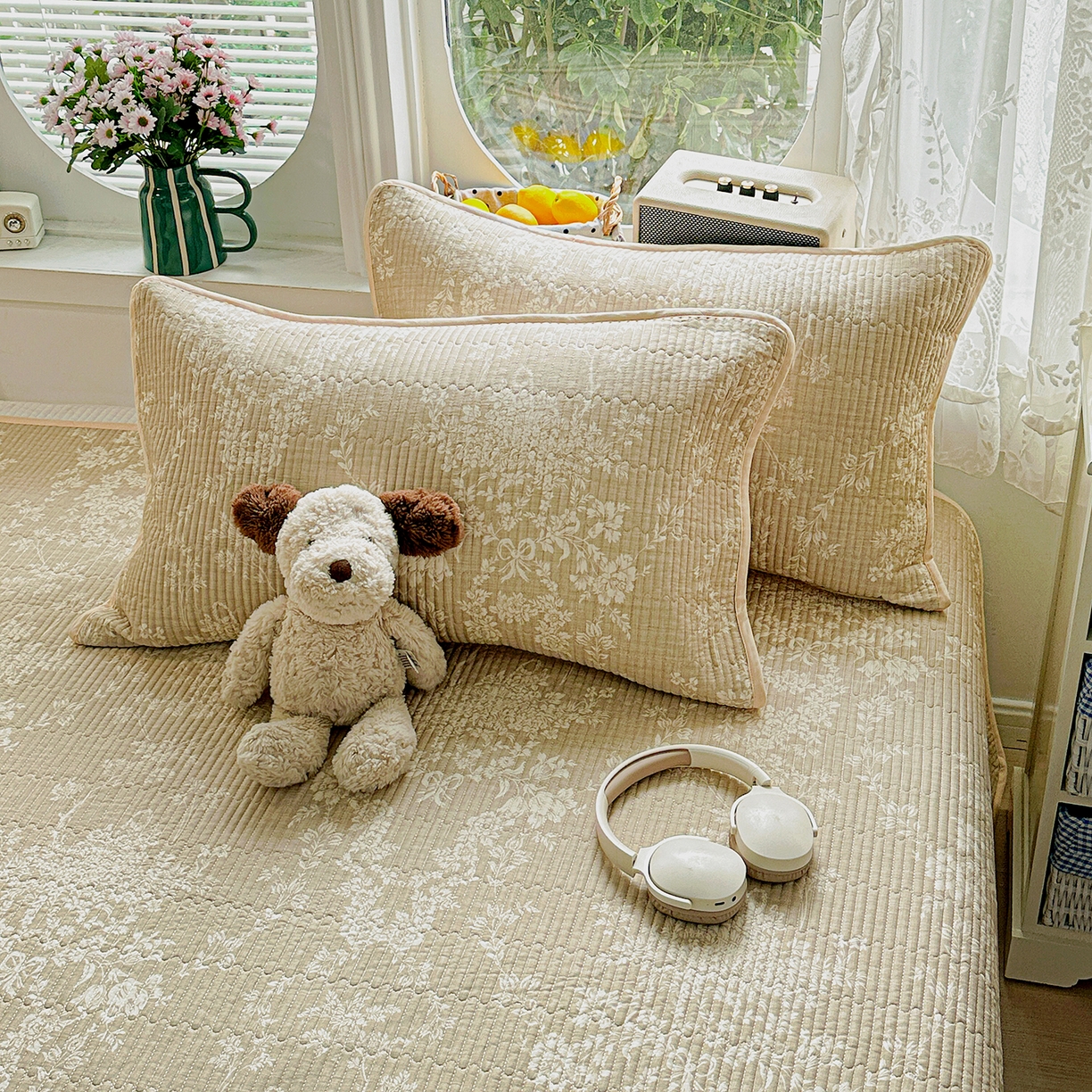 91家纺网 家纺一手货源 找家纺 文黛家居 2026新款全棉双层纱床盖四件套 富丽-黄