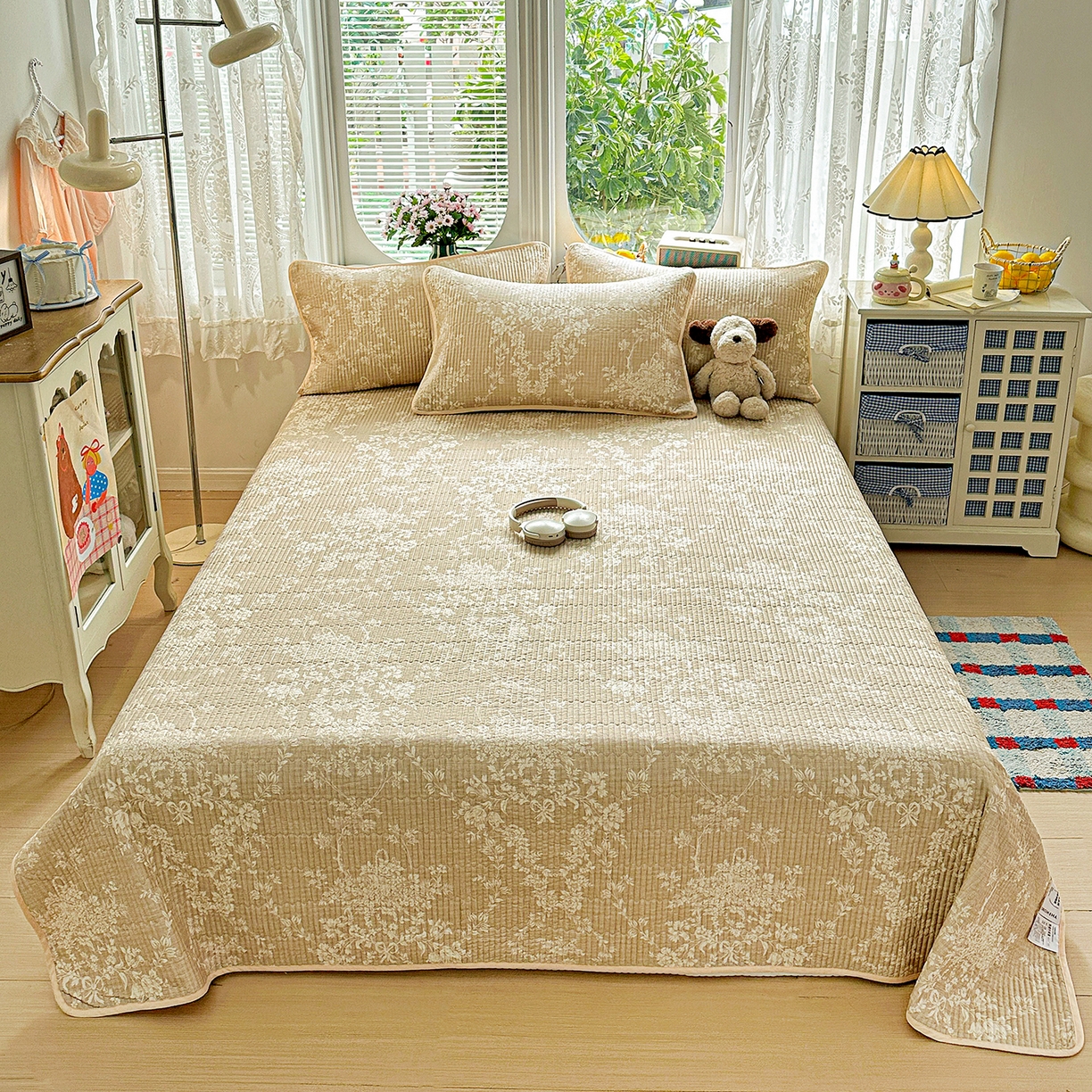 91家纺网 家纺一手货源 找家纺 文黛家居 2026新款全棉双层纱床盖四件套 富丽-黄