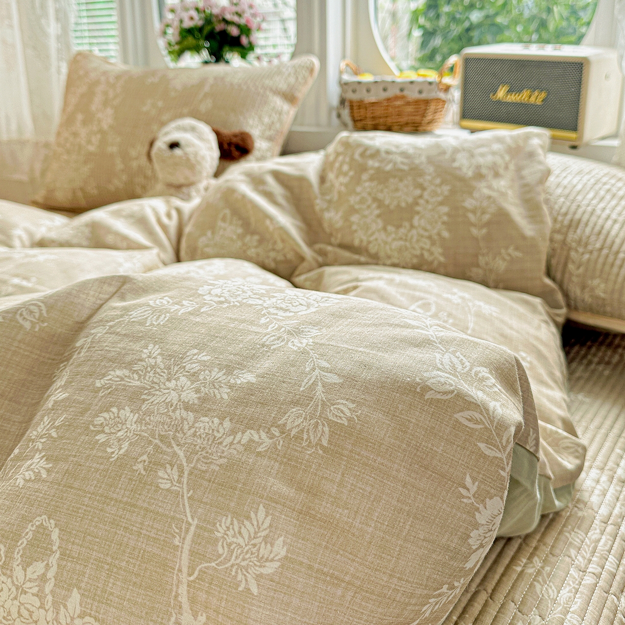 91家纺网 家纺一手货源 找家纺 文黛家居 2026新款全棉双层纱床盖四件套 富丽-黄