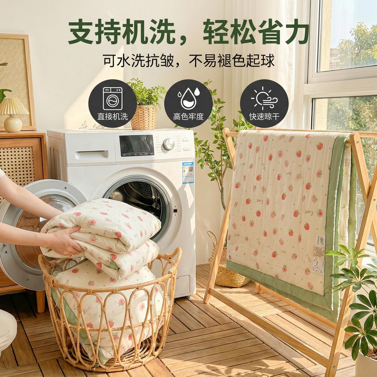 91家纺网 家纺一手货源 找家纺 2026新款A类印花手包边凌香新疆棉花夏被 凌香草莓甜心