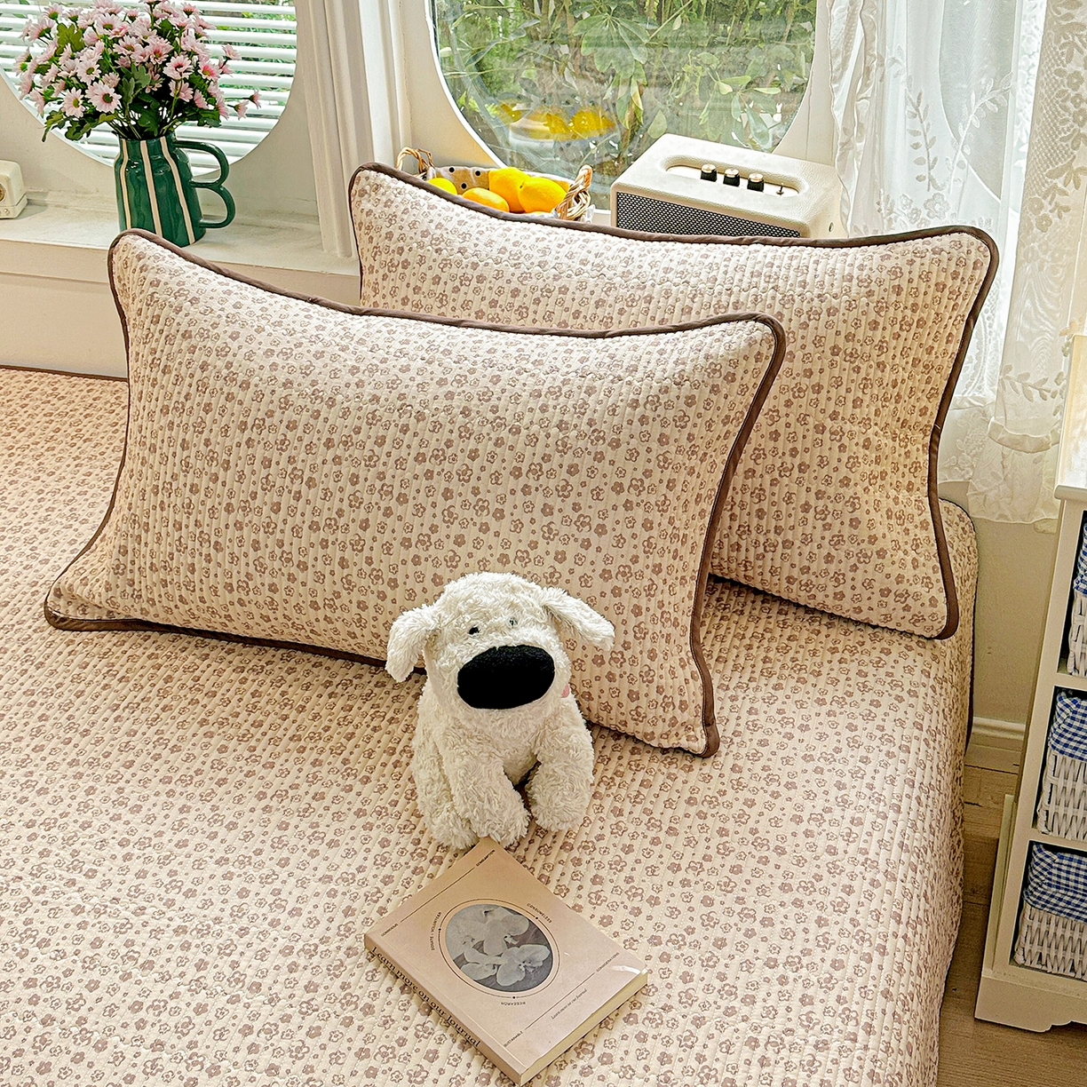 91家纺网 家纺一手货源 找家纺 文黛家居 2026新款全棉双层纱床盖四件套 简雅-棕