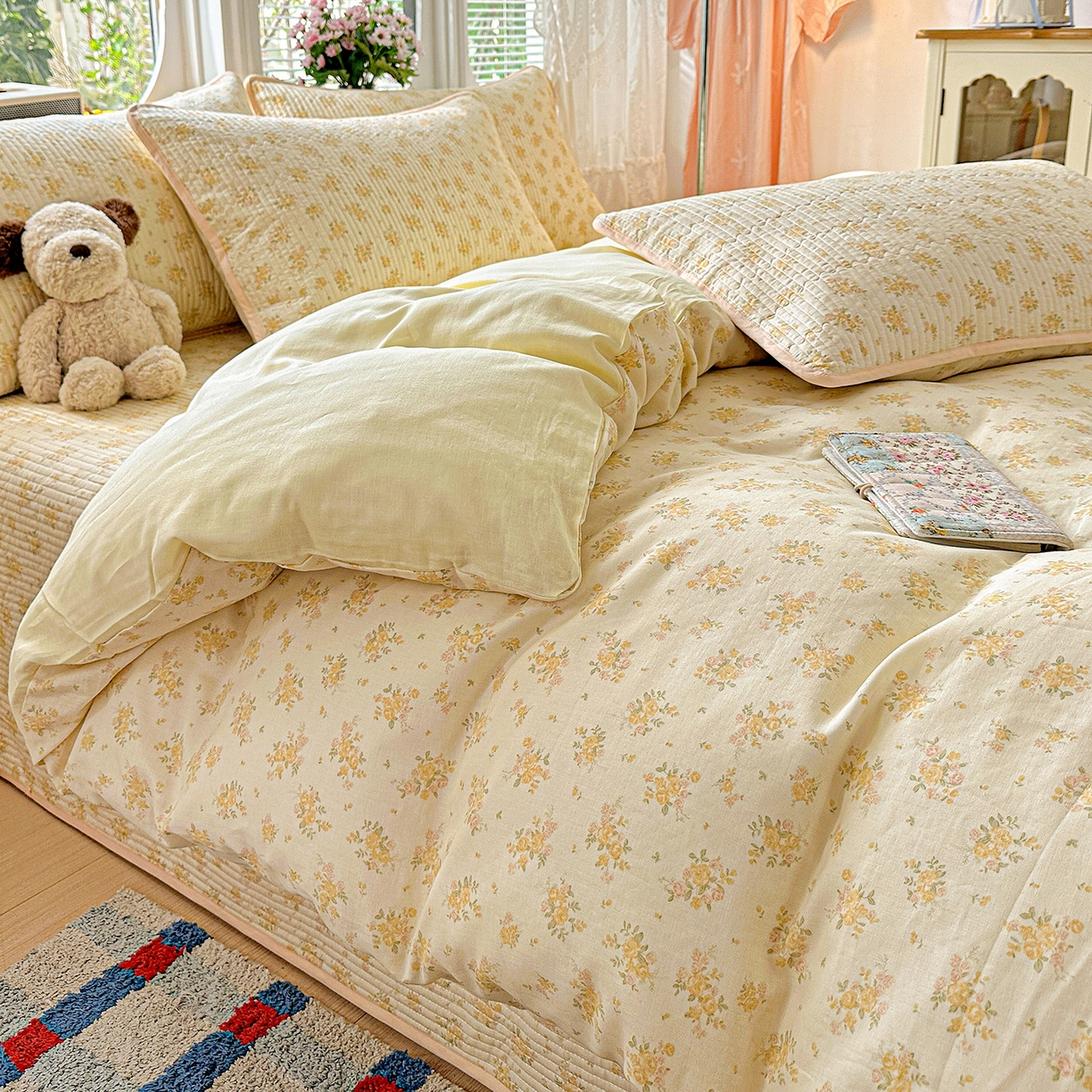 91家纺网 家纺一手货源 找家纺 文黛家居 2026新款全棉双层纱床盖四件套 橘子洲