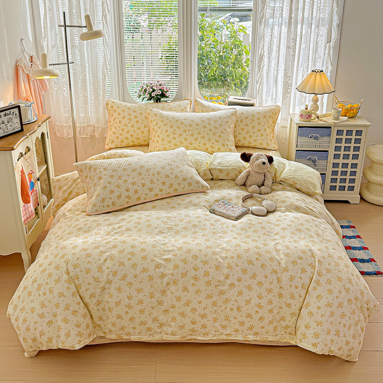 91家纺网 家纺一手货源 找家纺 文黛家居 2026新款全棉双层纱床盖四件套 橘子洲