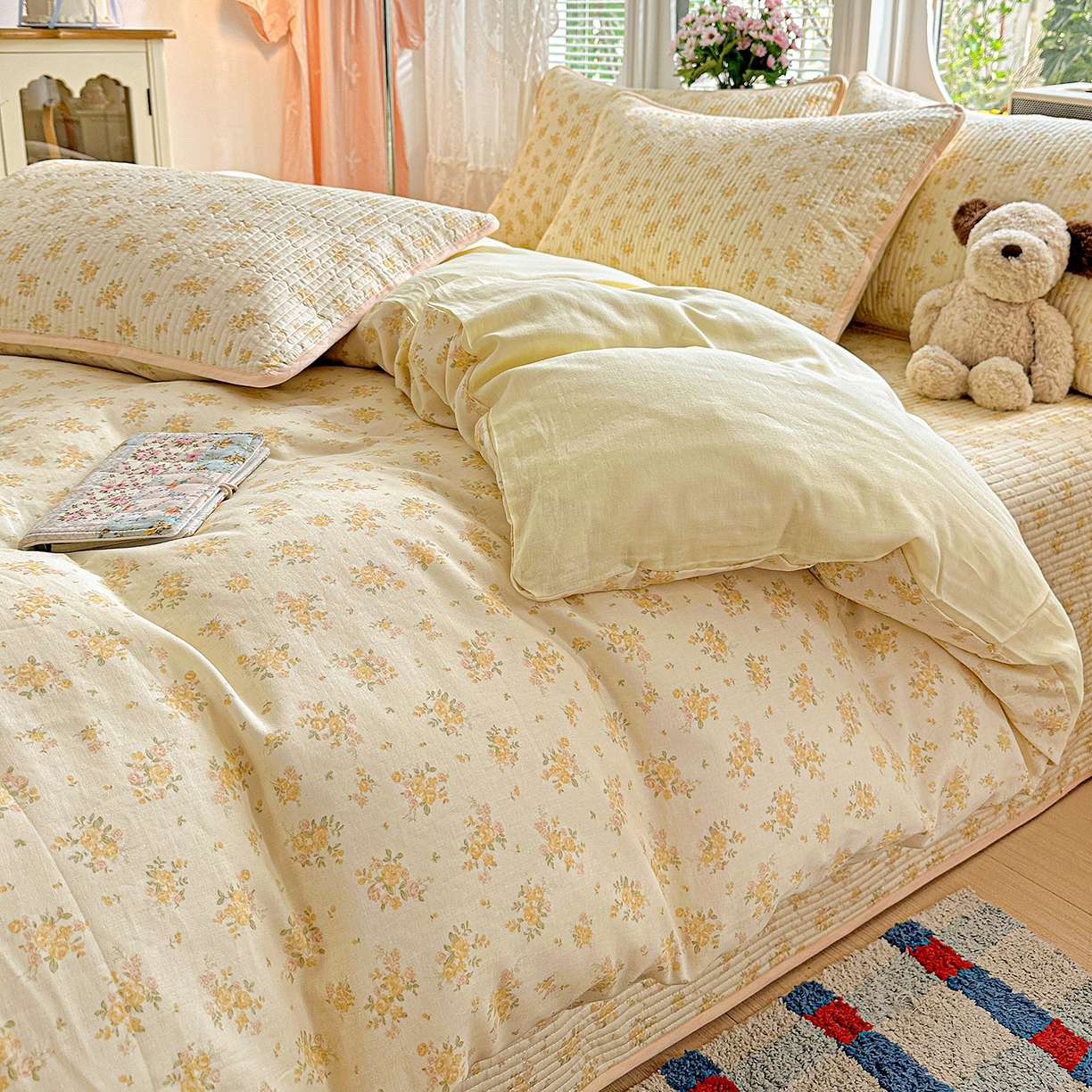 91家纺网 家纺一手货源 找家纺 文黛家居 2026新款全棉双层纱床盖四件套 橘子洲