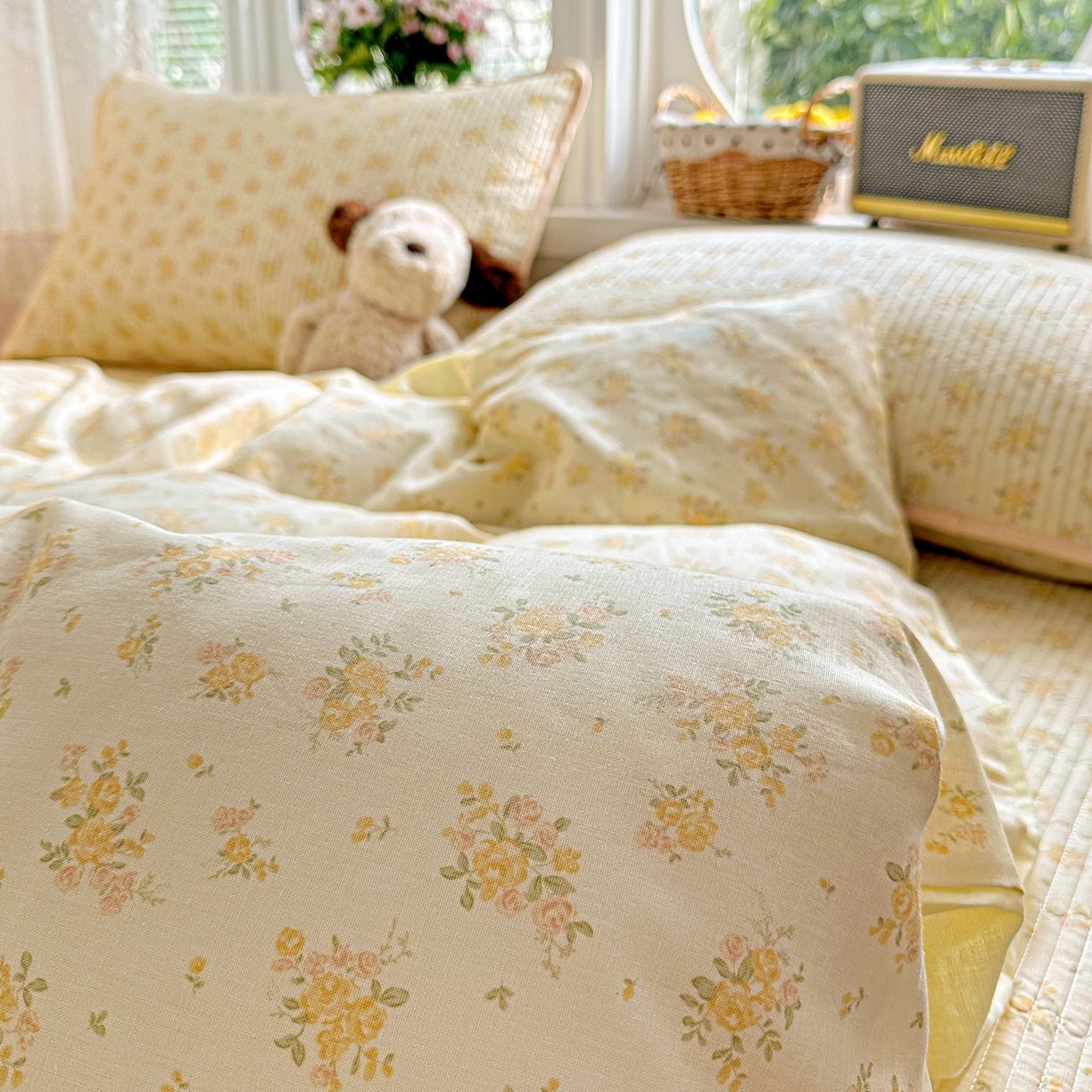 91家纺网 家纺一手货源 找家纺 文黛家居 2026新款全棉双层纱床盖四件套 橘子洲