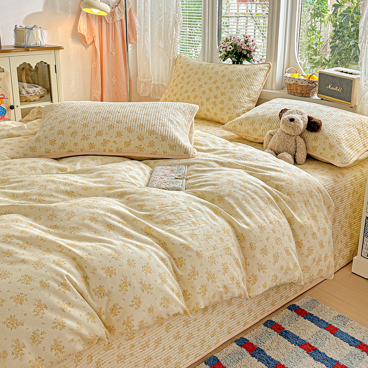 91家纺网 家纺一手货源 找家纺 文黛家居 2026新款全棉双层纱床盖四件套 橘子洲