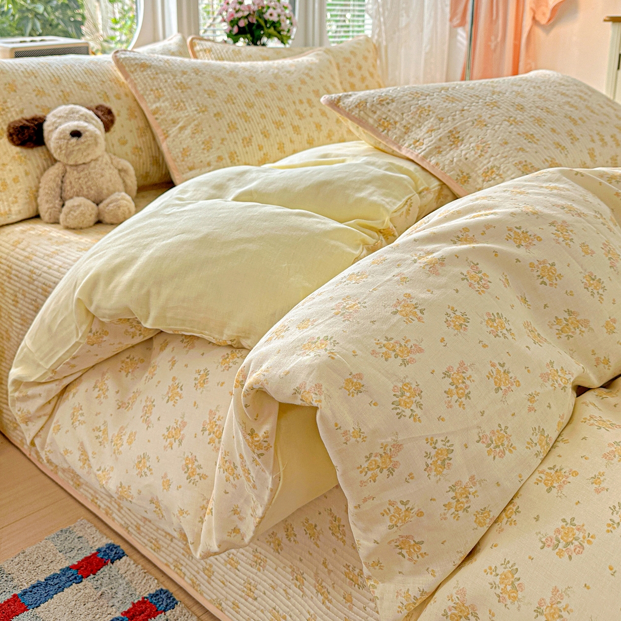 91家纺网 家纺一手货源 找家纺 文黛家居 2026新款全棉双层纱床盖四件套 橘子洲