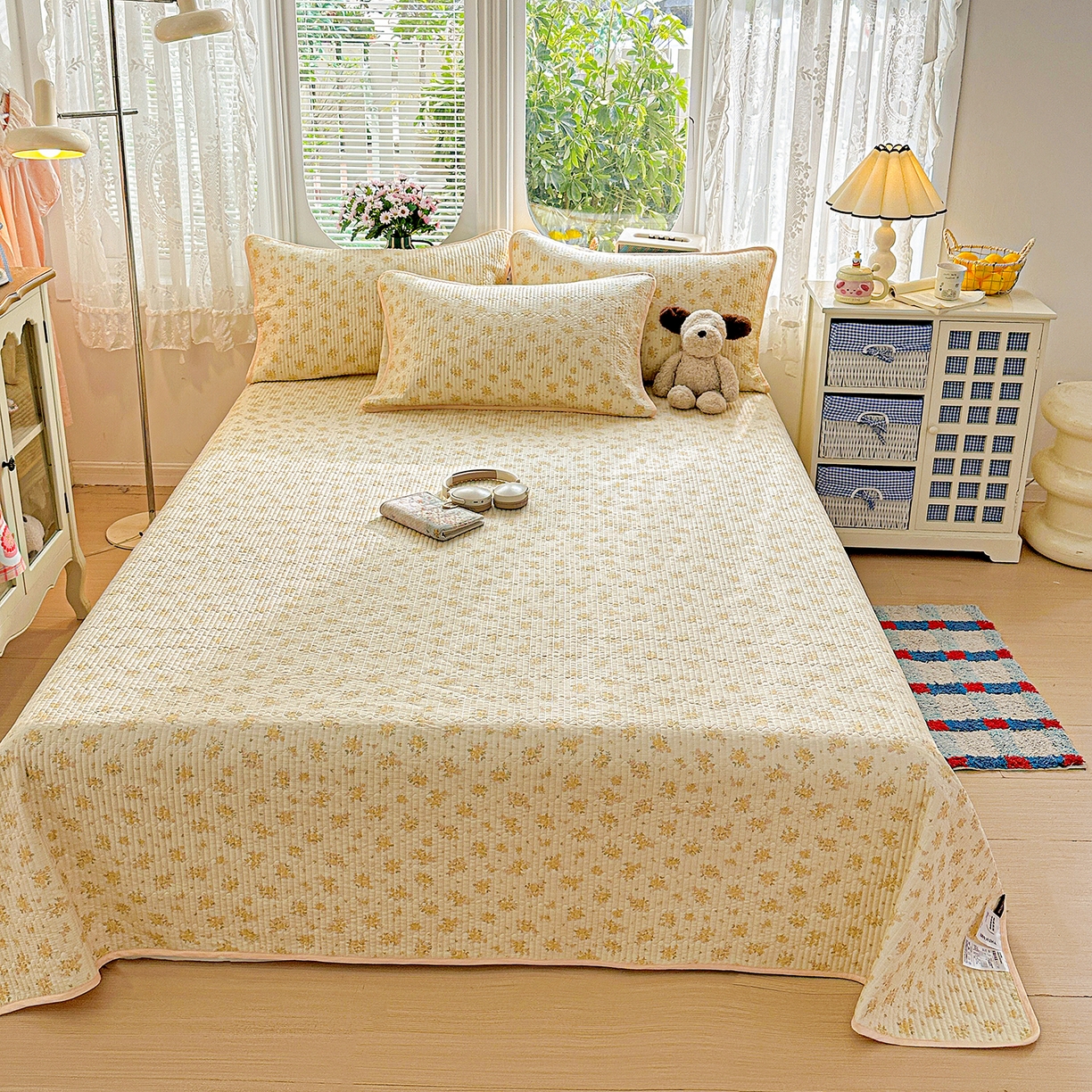 91家纺网 家纺一手货源 找家纺 文黛家居 2026新款全棉双层纱床盖四件套 橘子洲