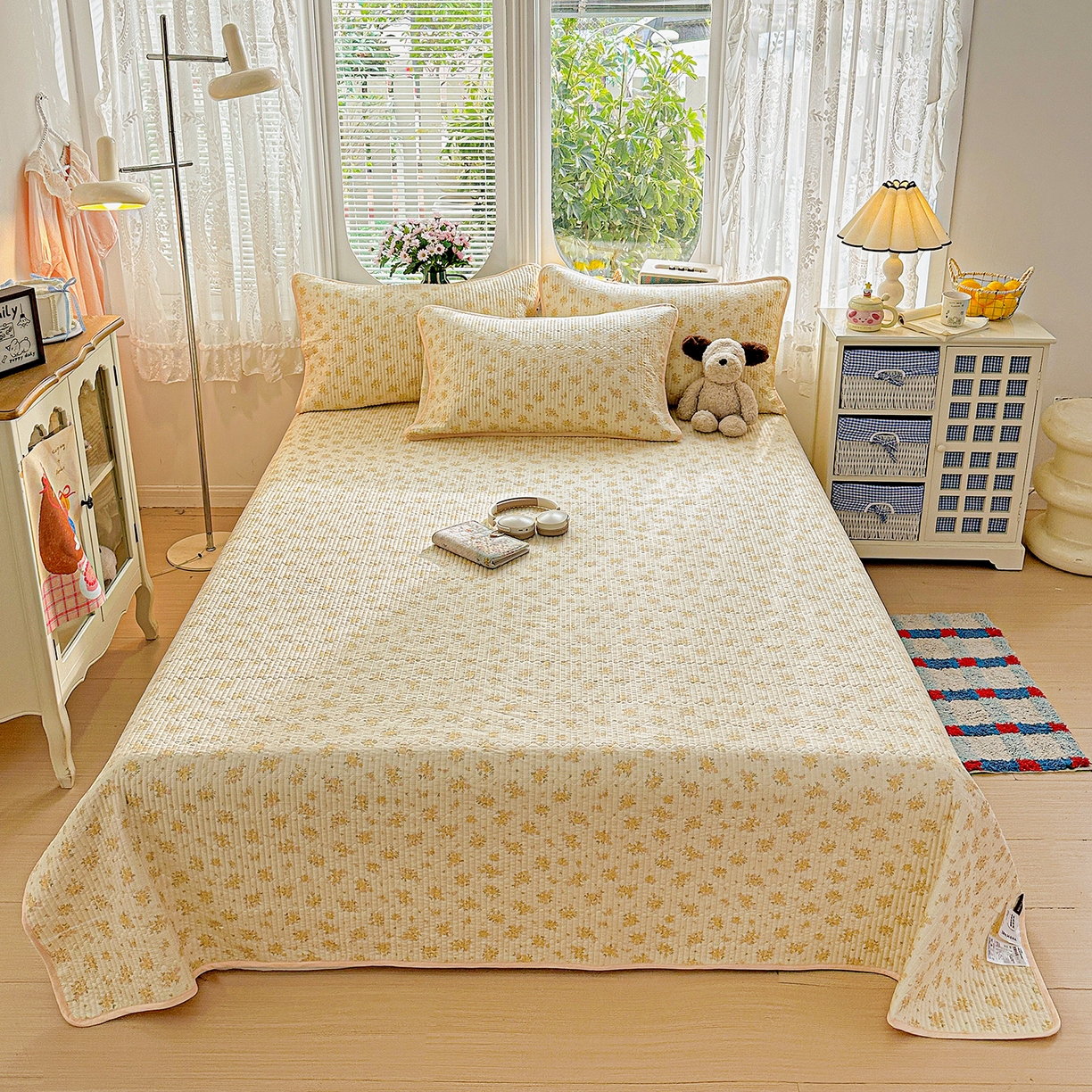 91家纺网 家纺一手货源 找家纺 文黛家居 2026新款全棉双层纱床盖四件套 橘子洲