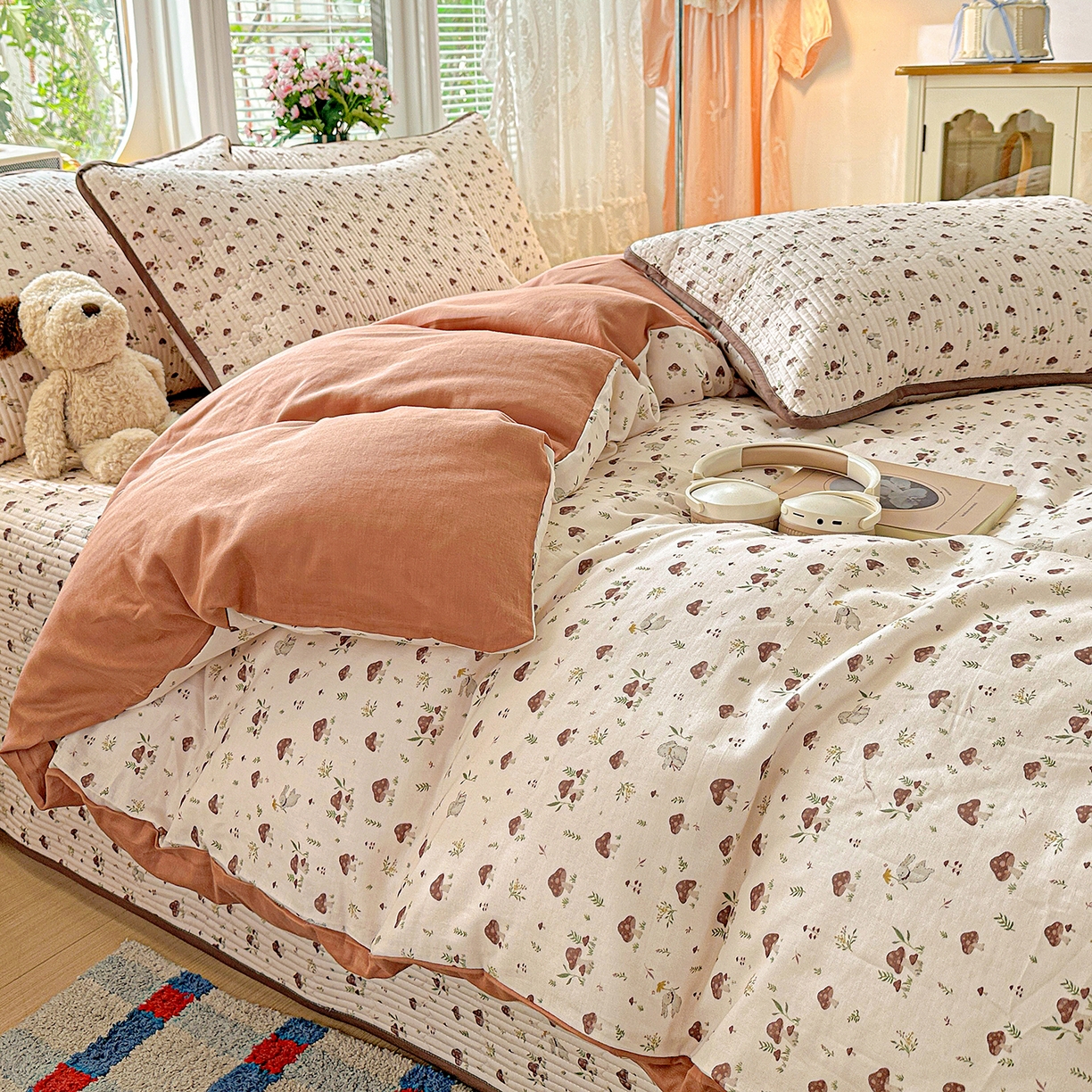 91家纺网 家纺一手货源 找家纺 文黛家居 2026新款全棉双层纱床盖四件套 魔仙峪