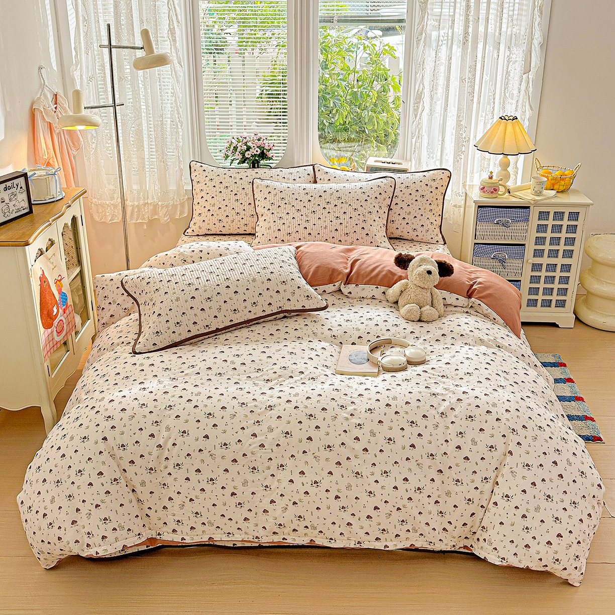 91家纺网 家纺一手货源 找家纺 文黛家居 2026新款全棉双层纱床盖四件套 魔仙峪