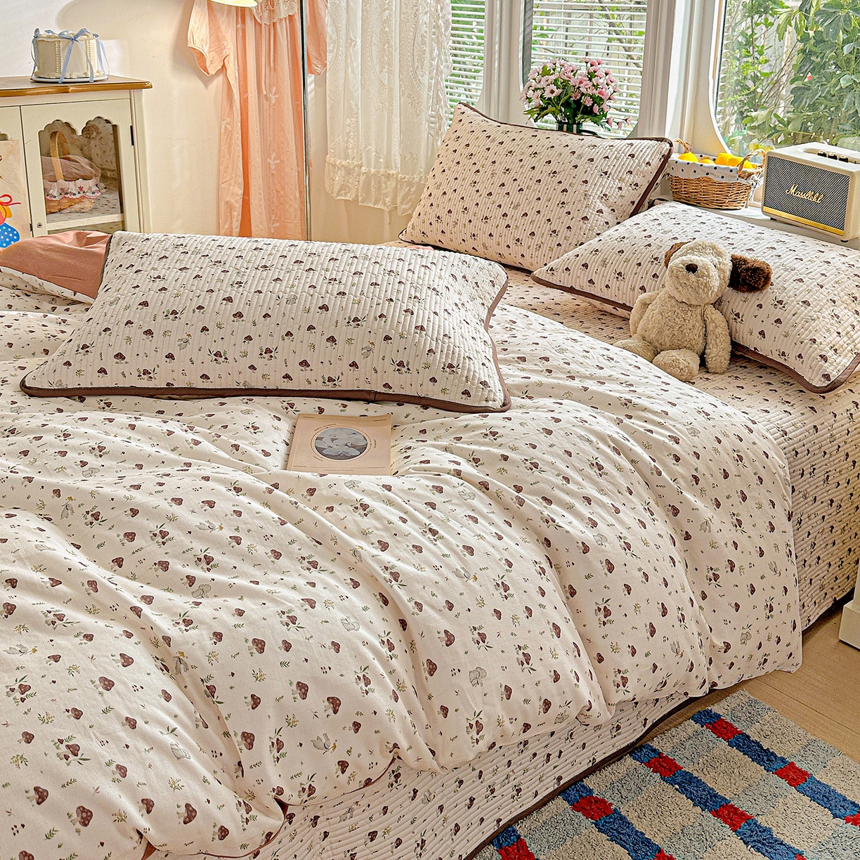 91家纺网 家纺一手货源 找家纺 文黛家居 2026新款全棉双层纱床盖四件套 魔仙峪