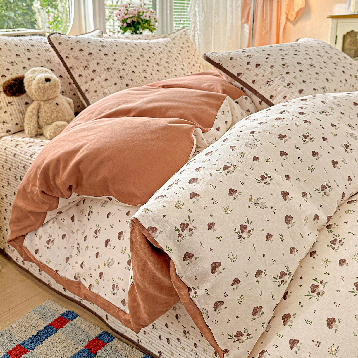 91家纺网 家纺一手货源 找家纺 文黛家居 2026新款全棉双层纱床盖四件套 魔仙峪