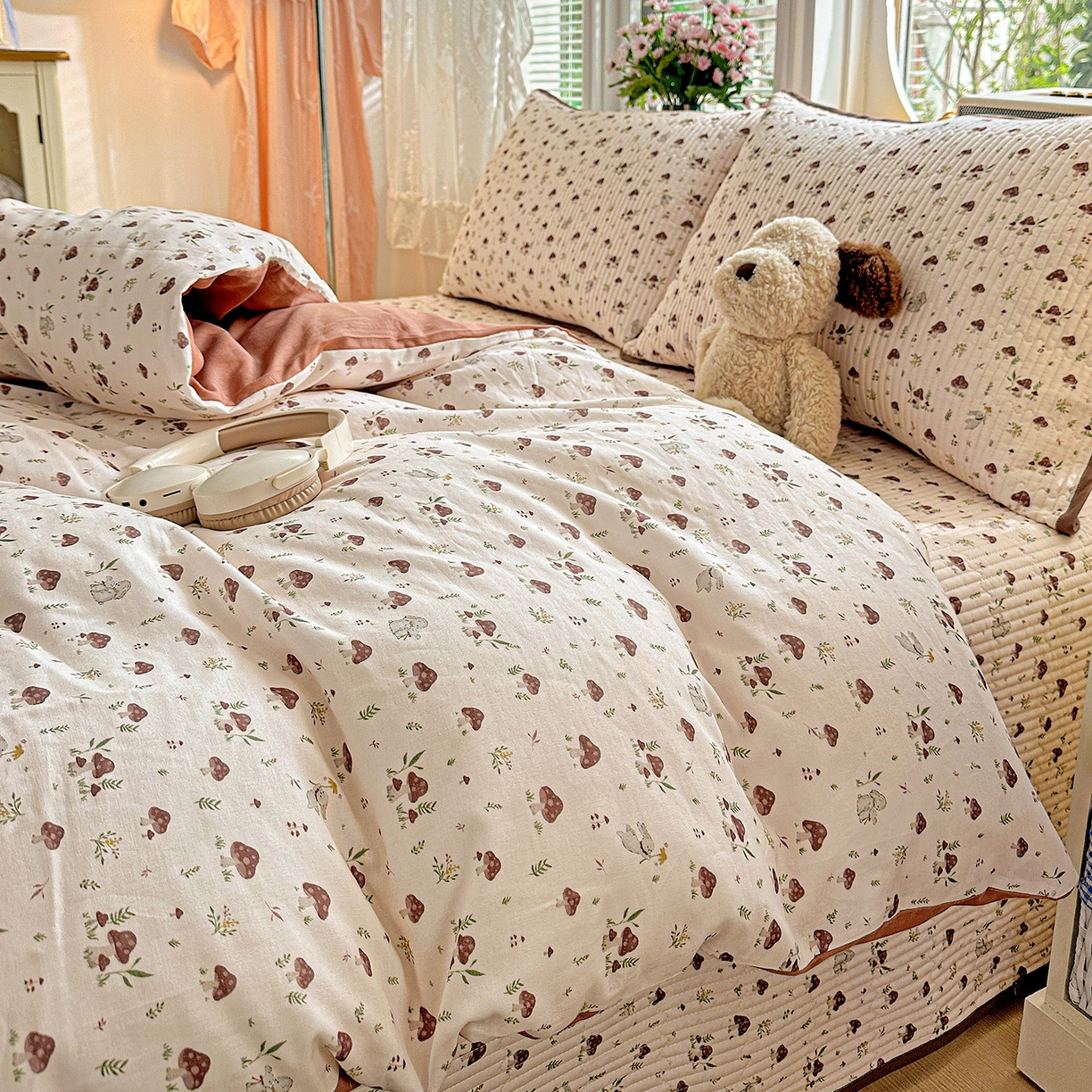 91家纺网 家纺一手货源 找家纺 文黛家居 2026新款全棉双层纱床盖四件套 魔仙峪