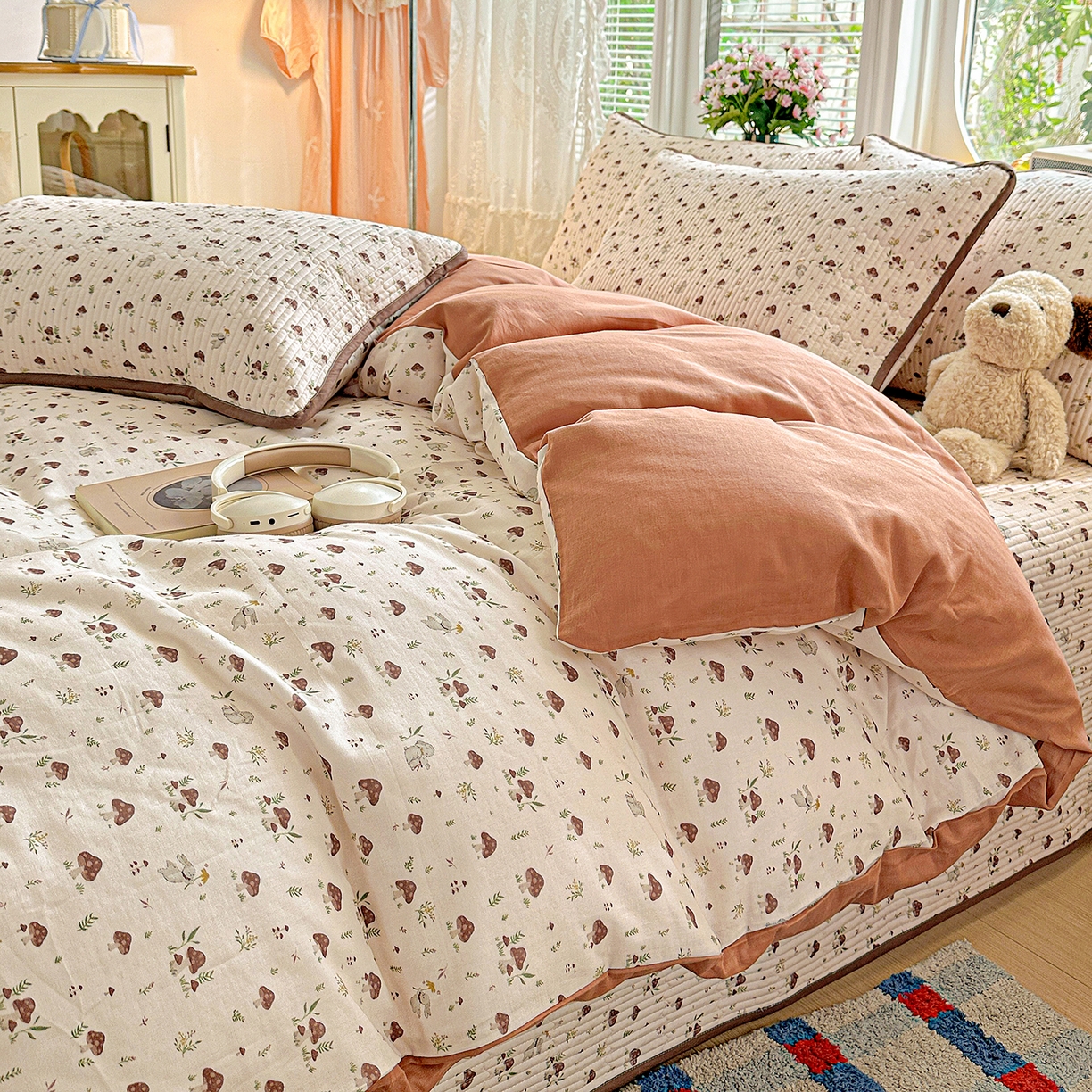 91家纺网 家纺一手货源 找家纺 文黛家居 2026新款全棉双层纱床盖四件套 魔仙峪