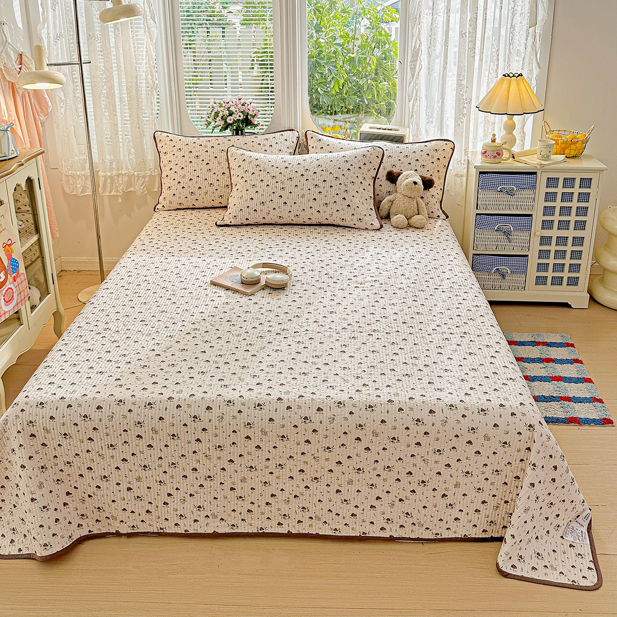 91家纺网 家纺一手货源 找家纺 文黛家居 2026新款全棉双层纱床盖四件套 魔仙峪