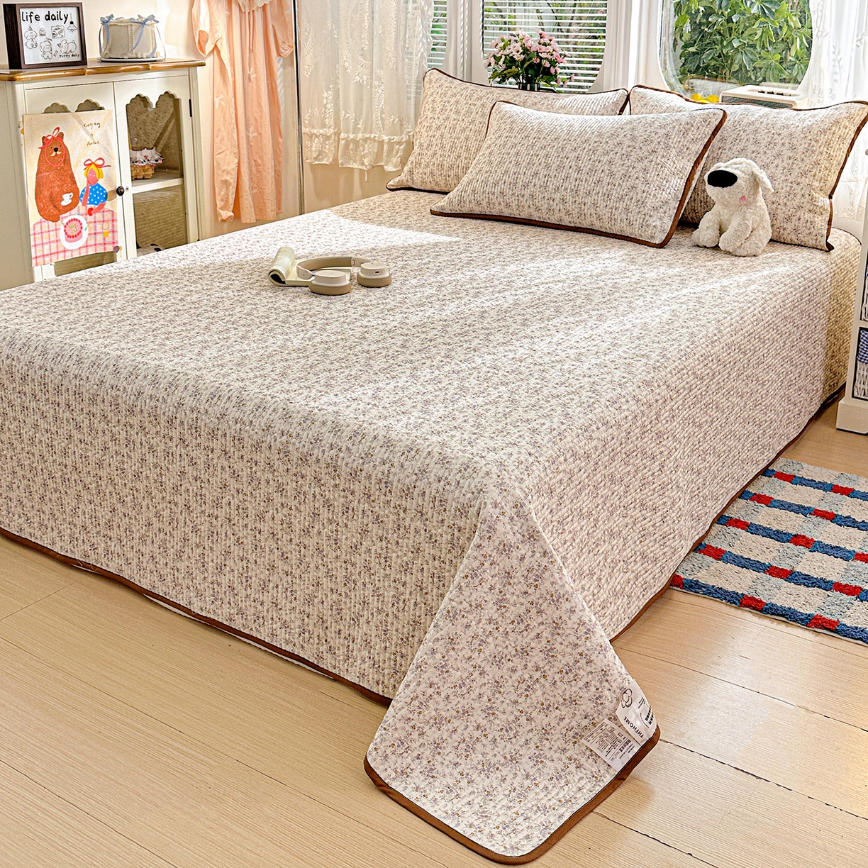 91家纺网 家纺一手货源 找家纺 文黛家居 2026新款全棉双层纱床盖四件套 南风花碎