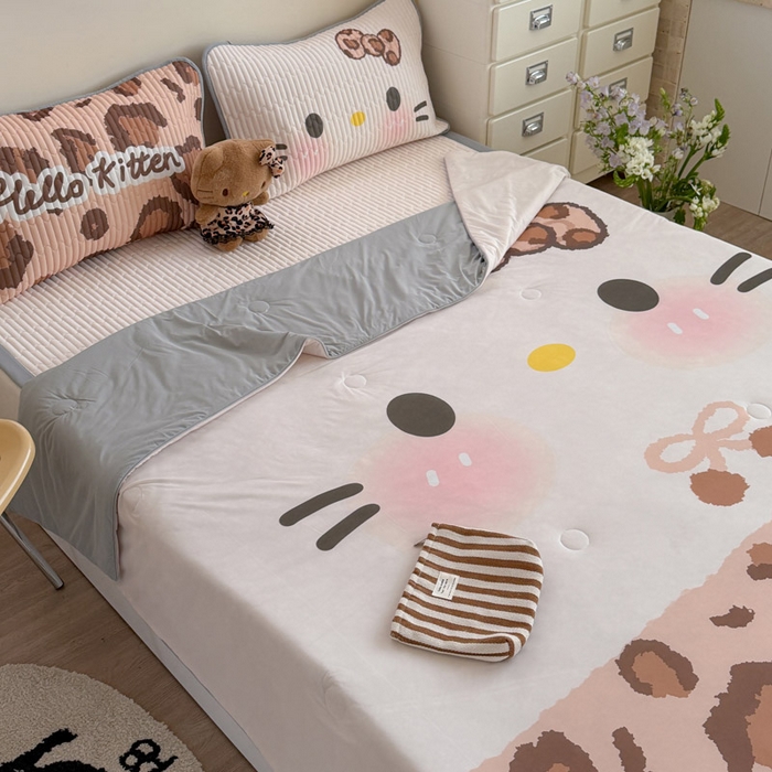 91家纺网 家纺一手货源 找家纺 贝扬思家纺 2026新款数码大版凉感丝夏被凉席系列 加色豹纹猫