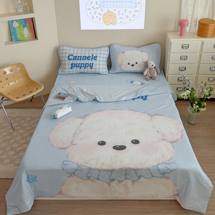 91家纺网 家纺一手货源 找家纺 贝扬思家纺 2026新款数码大版凉感丝夏被凉席系列 糖果小狗