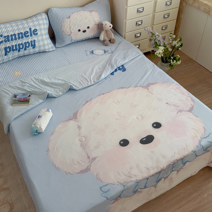 91家纺网 家纺一手货源 找家纺 贝扬思家纺 2026新款数码大版凉感丝夏被凉席系列 糖果小狗