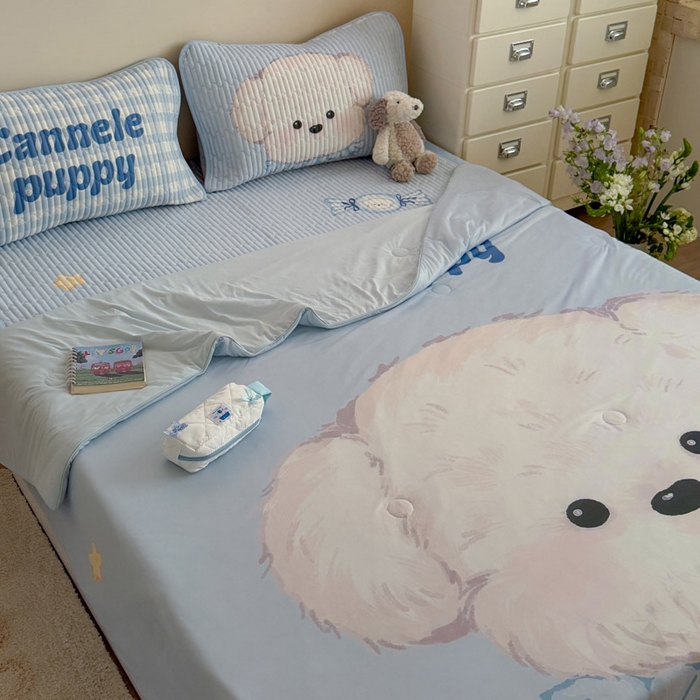 91家纺网 家纺一手货源 找家纺 贝扬思家纺 2026新款数码大版凉感丝夏被凉席系列 糖果小狗