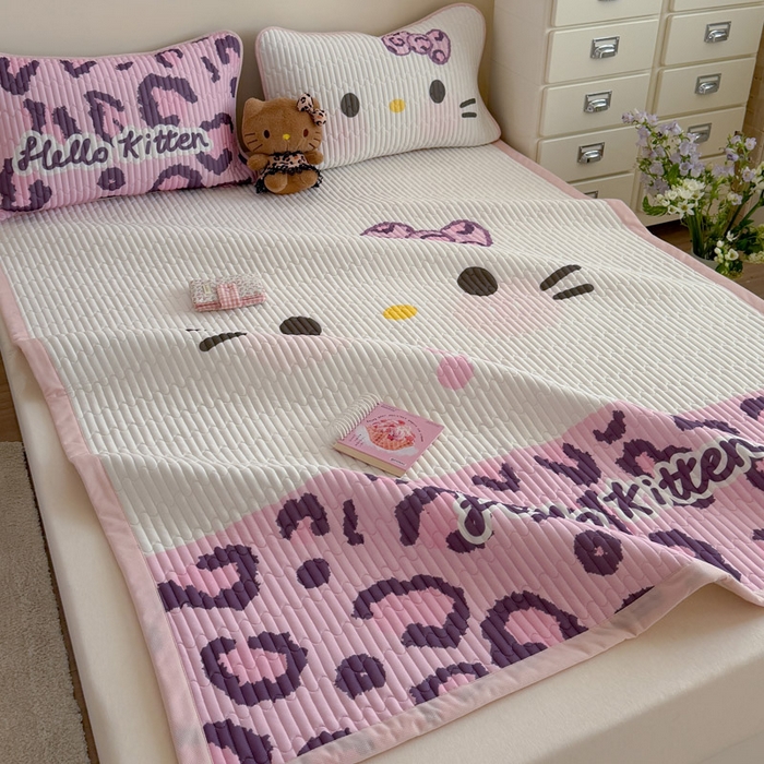 91家纺网 家纺一手货源 找家纺 贝扬思家纺 2026新款数码大版凉感丝夏被凉席系列 紫色豹纹猫