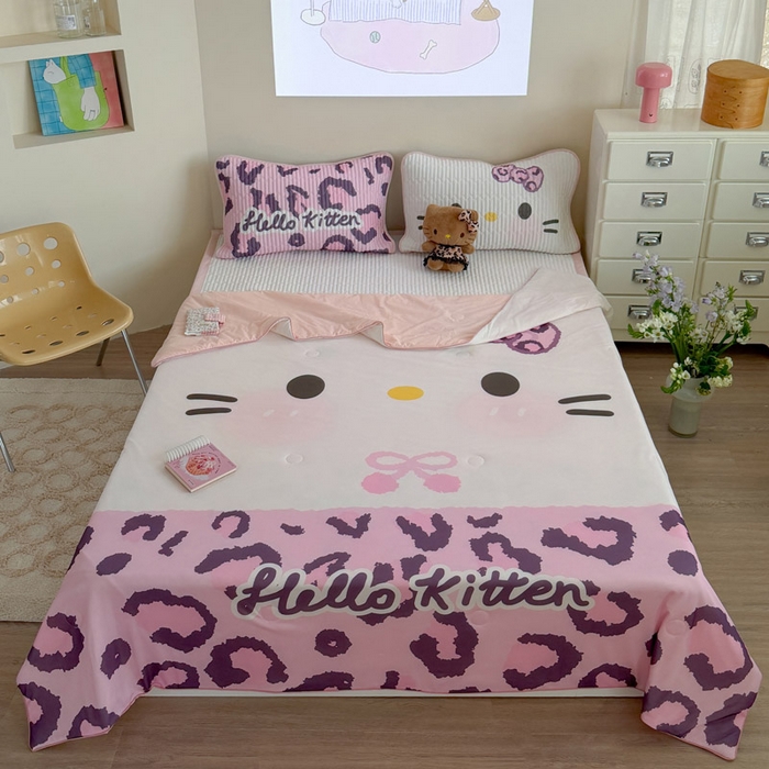 91家纺网 家纺一手货源 找家纺 贝扬思家纺 2026新款数码大版凉感丝夏被凉席系列 紫色豹纹猫