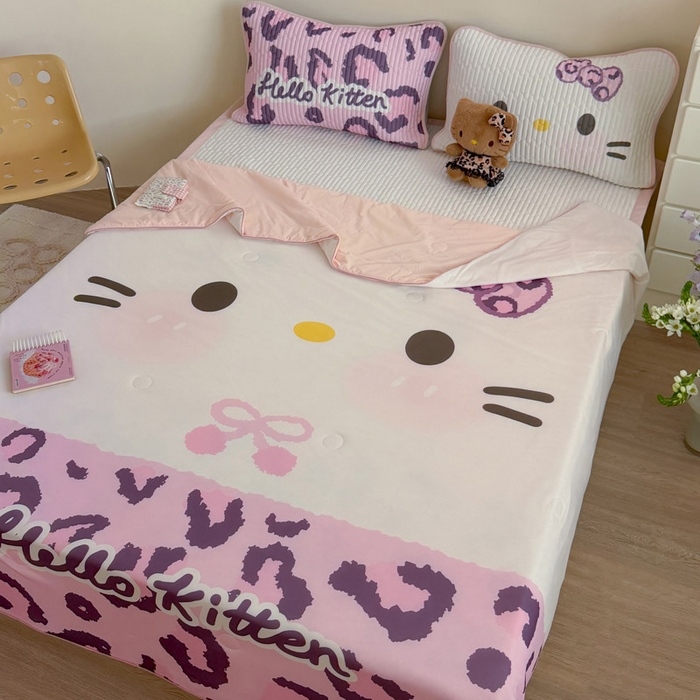 91家纺网 家纺一手货源 找家纺 贝扬思家纺 2026新款数码大版凉感丝夏被凉席系列 紫色豹纹猫