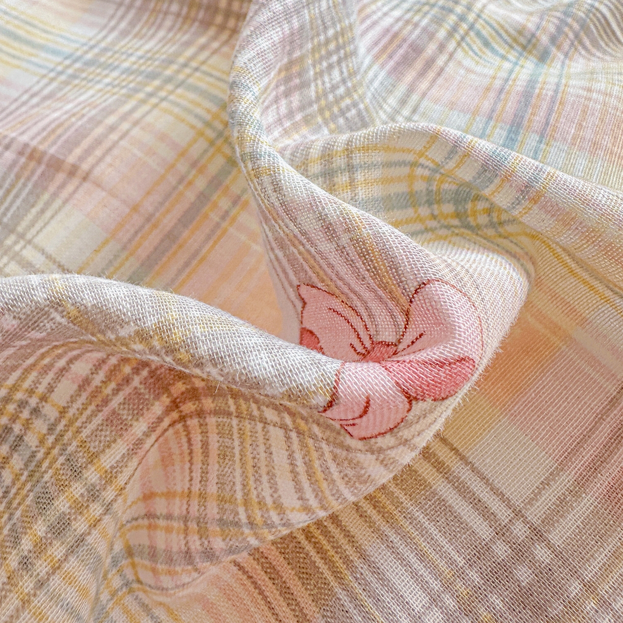 91家纺网 家纺一手货源 找家纺 文黛家居 2026新款全棉双层纱床盖四件套 甜心结