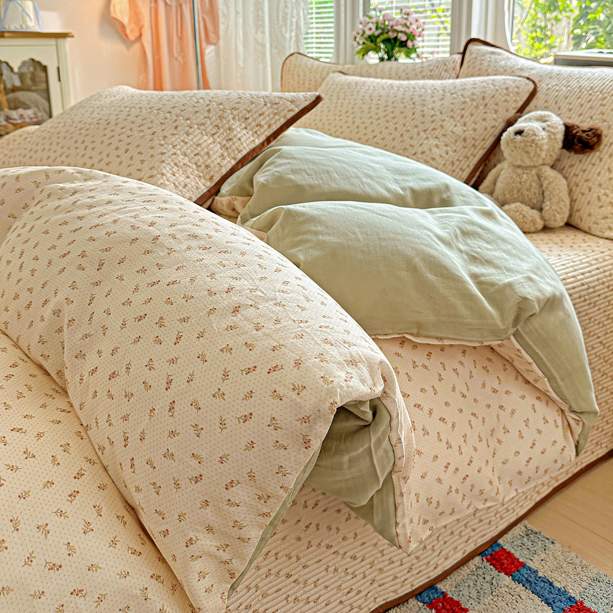 文黛家居 2026新款全棉双层纱床盖四件套 烟花漫语