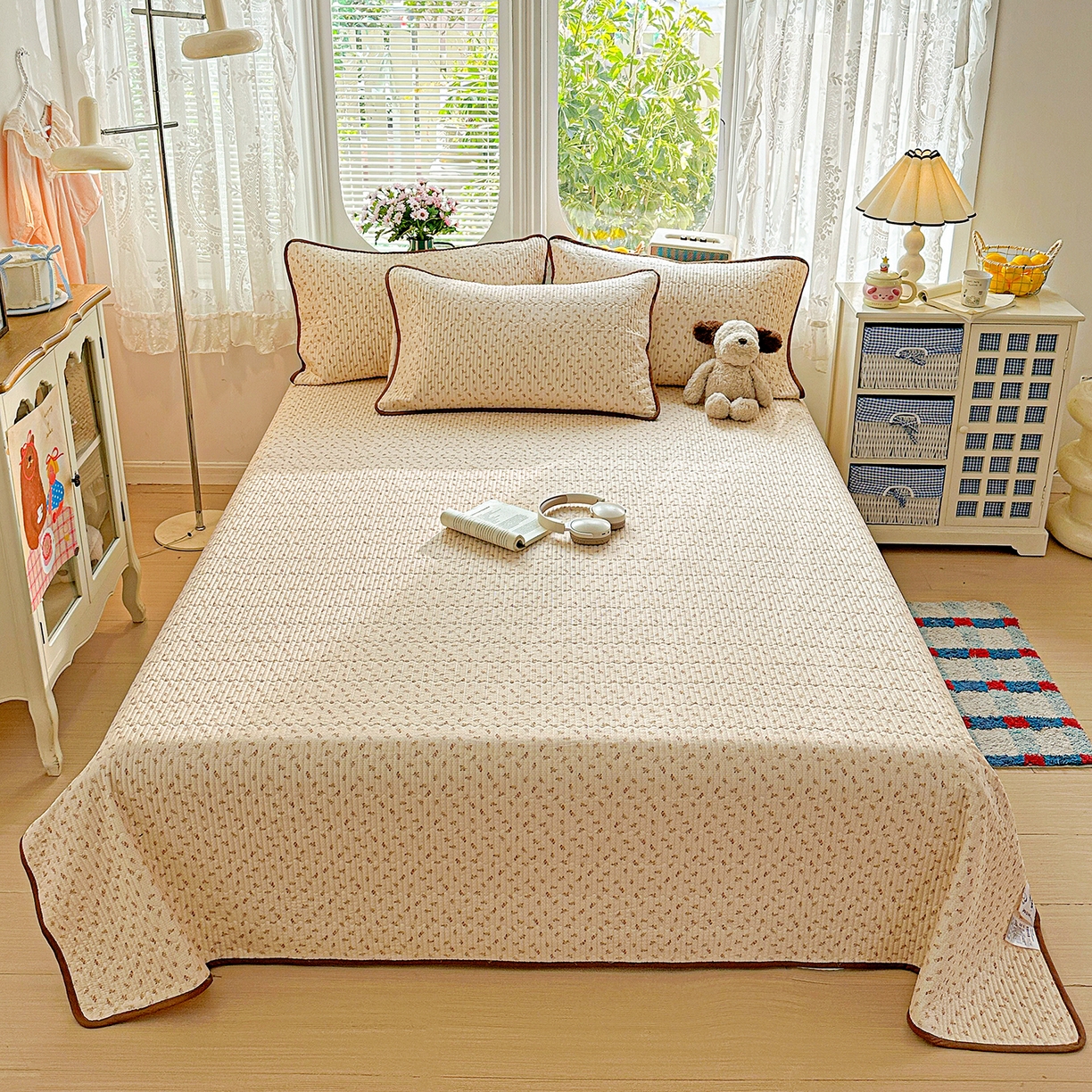 91家纺网 家纺一手货源 找家纺 文黛家居 2026新款全棉双层纱床盖四件套 烟花漫语