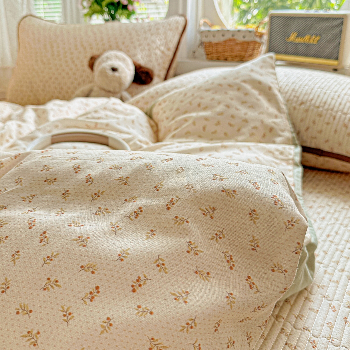 91家纺网 家纺一手货源 找家纺 文黛家居 2026新款全棉双层纱床盖四件套 烟花漫语