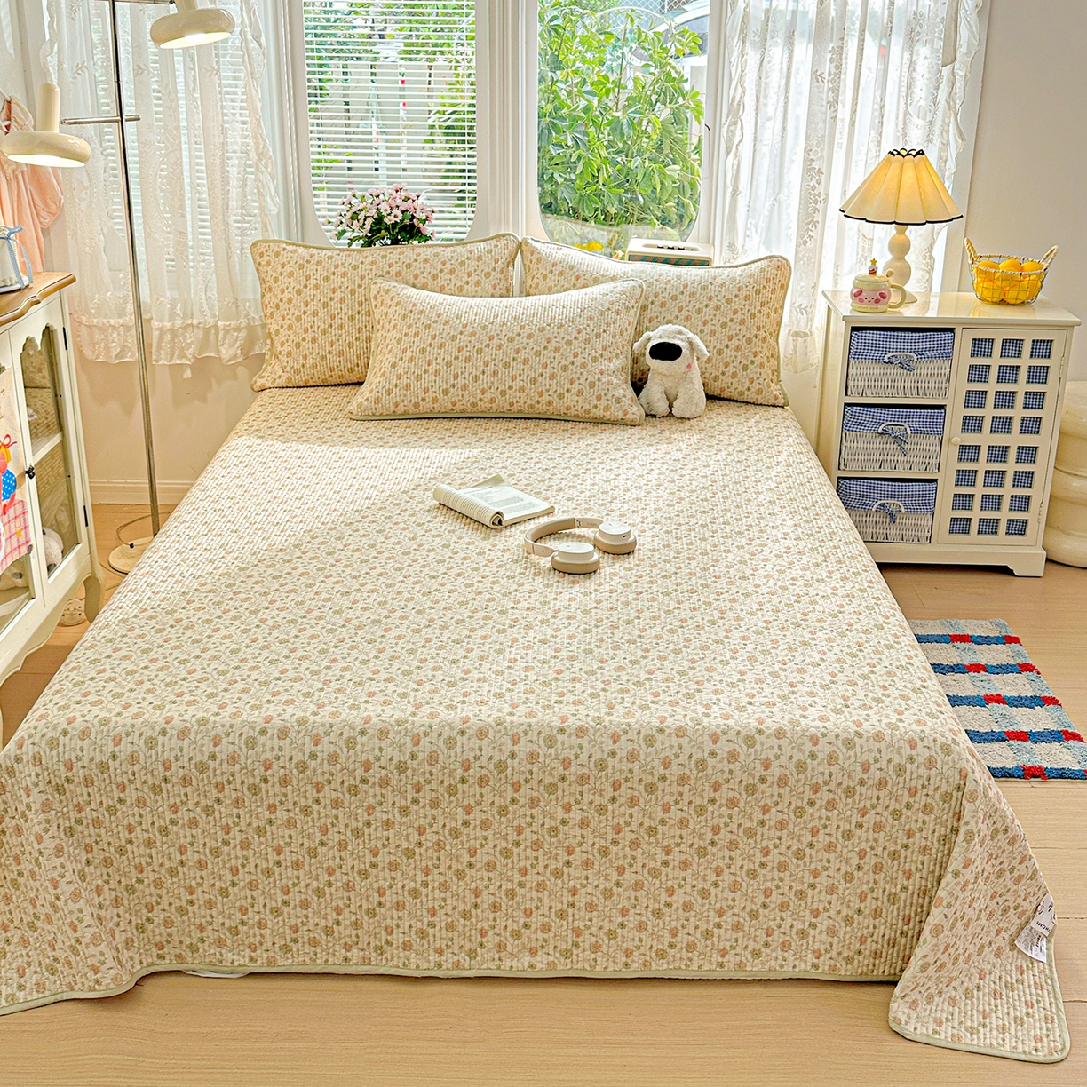 91家纺网 家纺一手货源 找家纺 文黛家居 2026新款全棉双层纱床盖四件套 烟雨蒙蒙