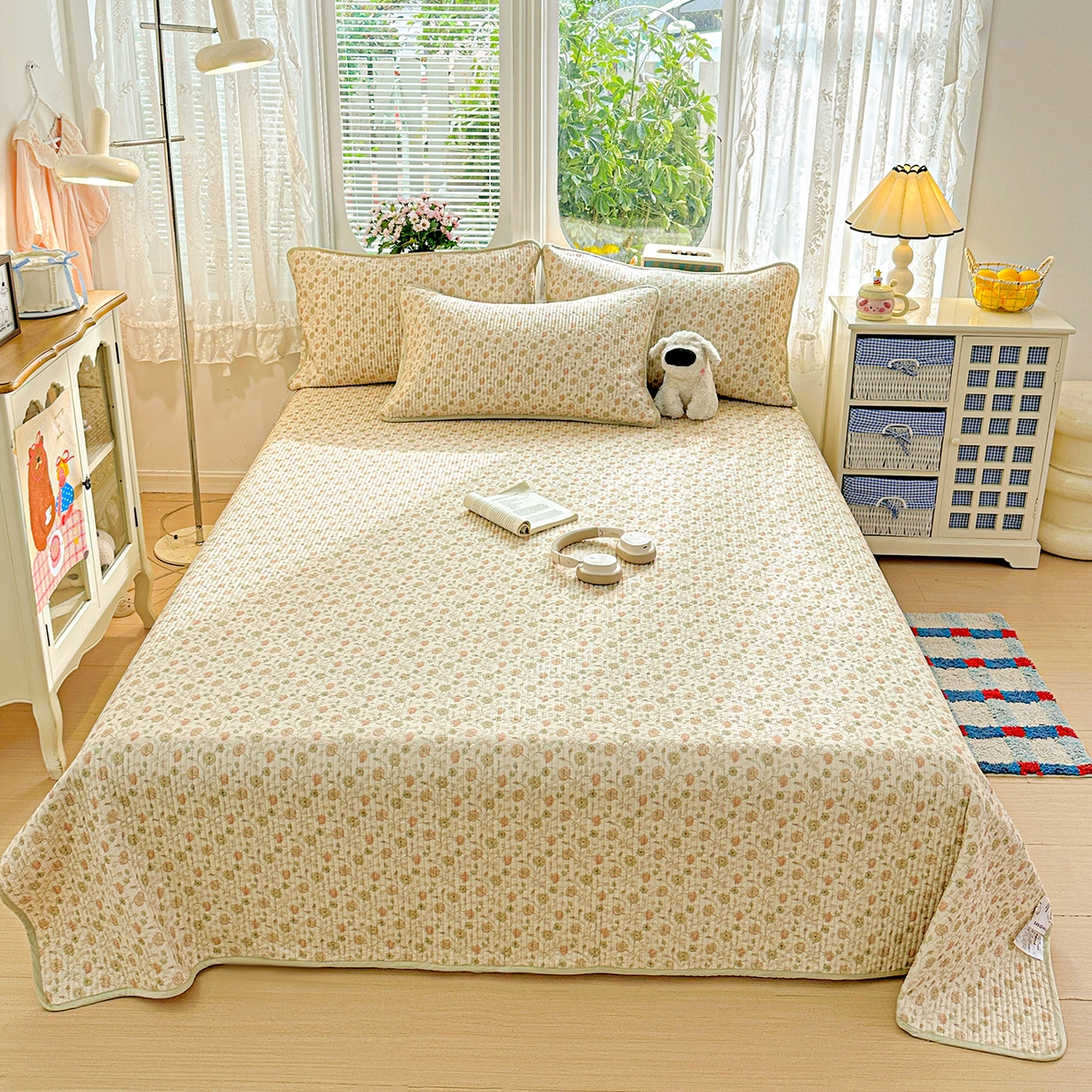 91家纺网 家纺一手货源 找家纺 文黛家居 2026新款全棉双层纱床盖四件套 烟雨蒙蒙