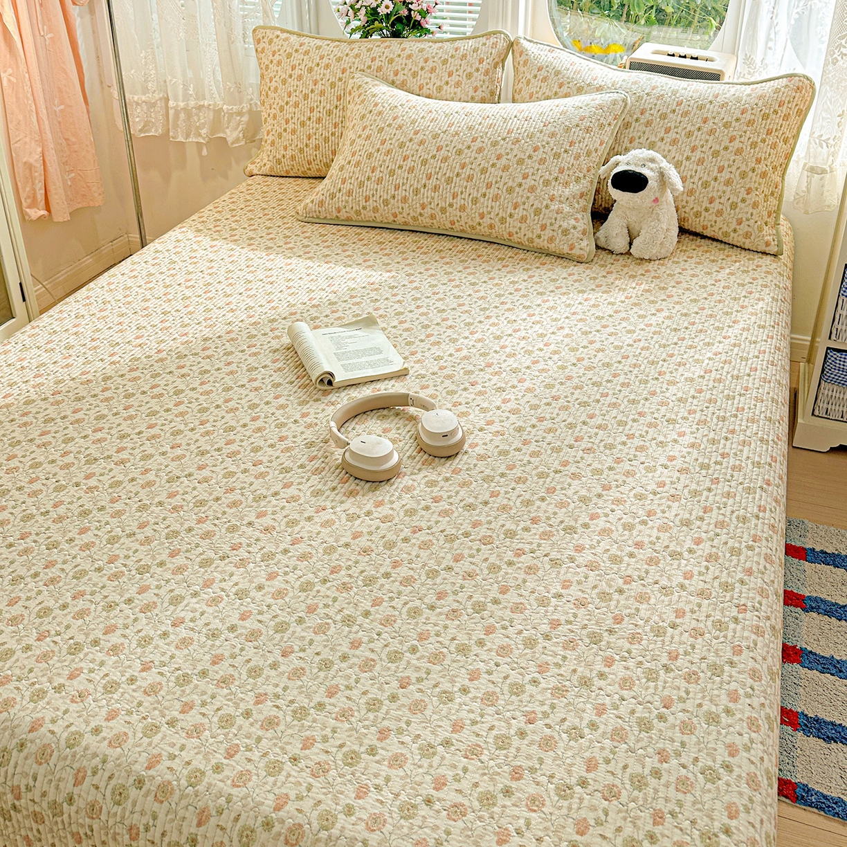 91家纺网 家纺一手货源 找家纺 文黛家居 2026新款全棉双层纱床盖四件套 烟雨蒙蒙