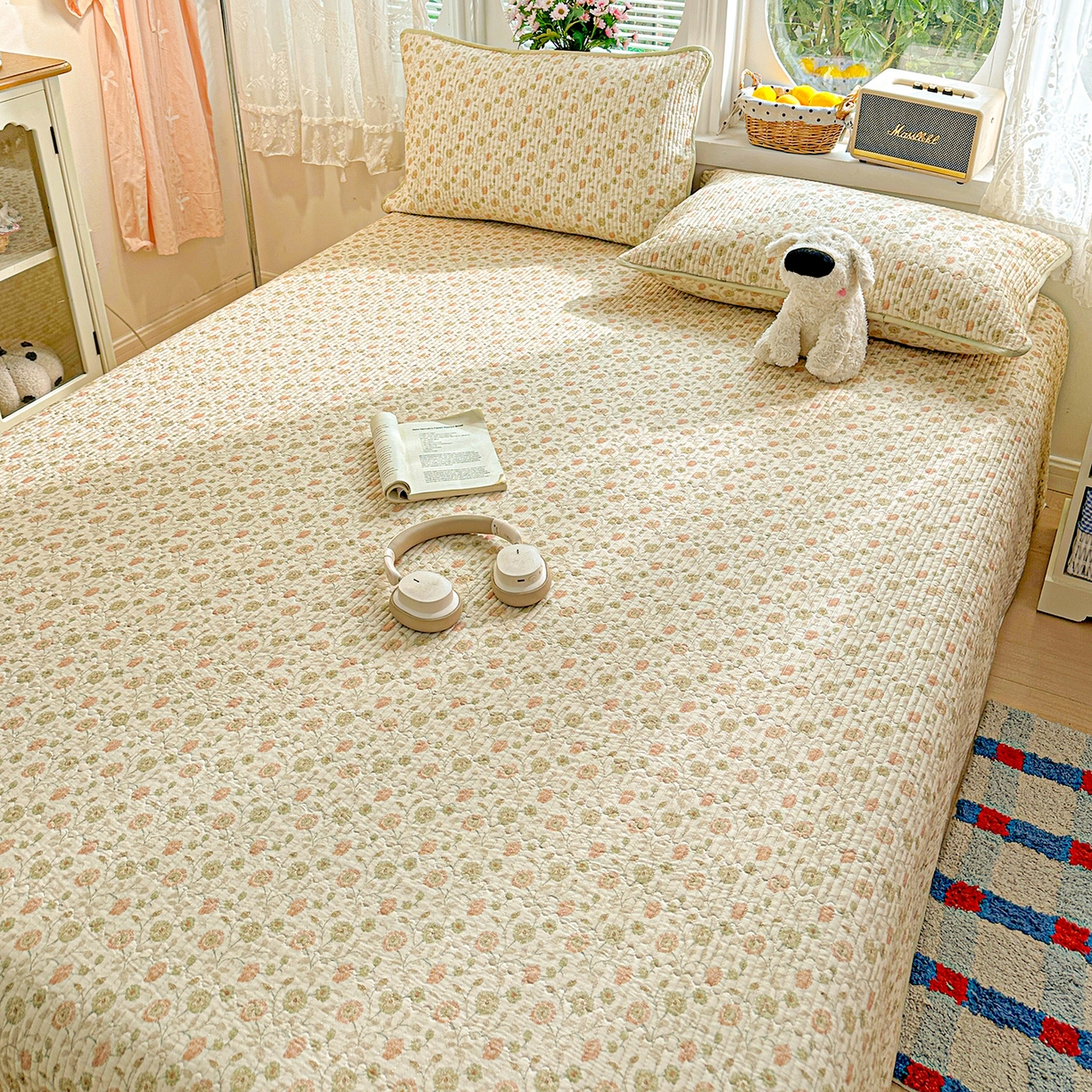 91家纺网 家纺一手货源 找家纺 文黛家居 2026新款全棉双层纱床盖四件套 烟雨蒙蒙