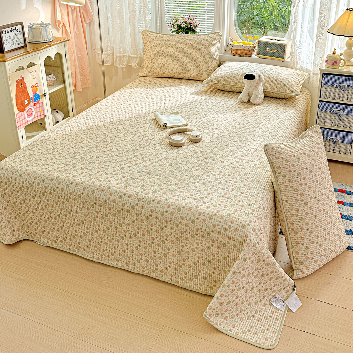 91家纺网 家纺一手货源 找家纺 文黛家居 2026新款全棉双层纱床盖四件套 烟雨蒙蒙