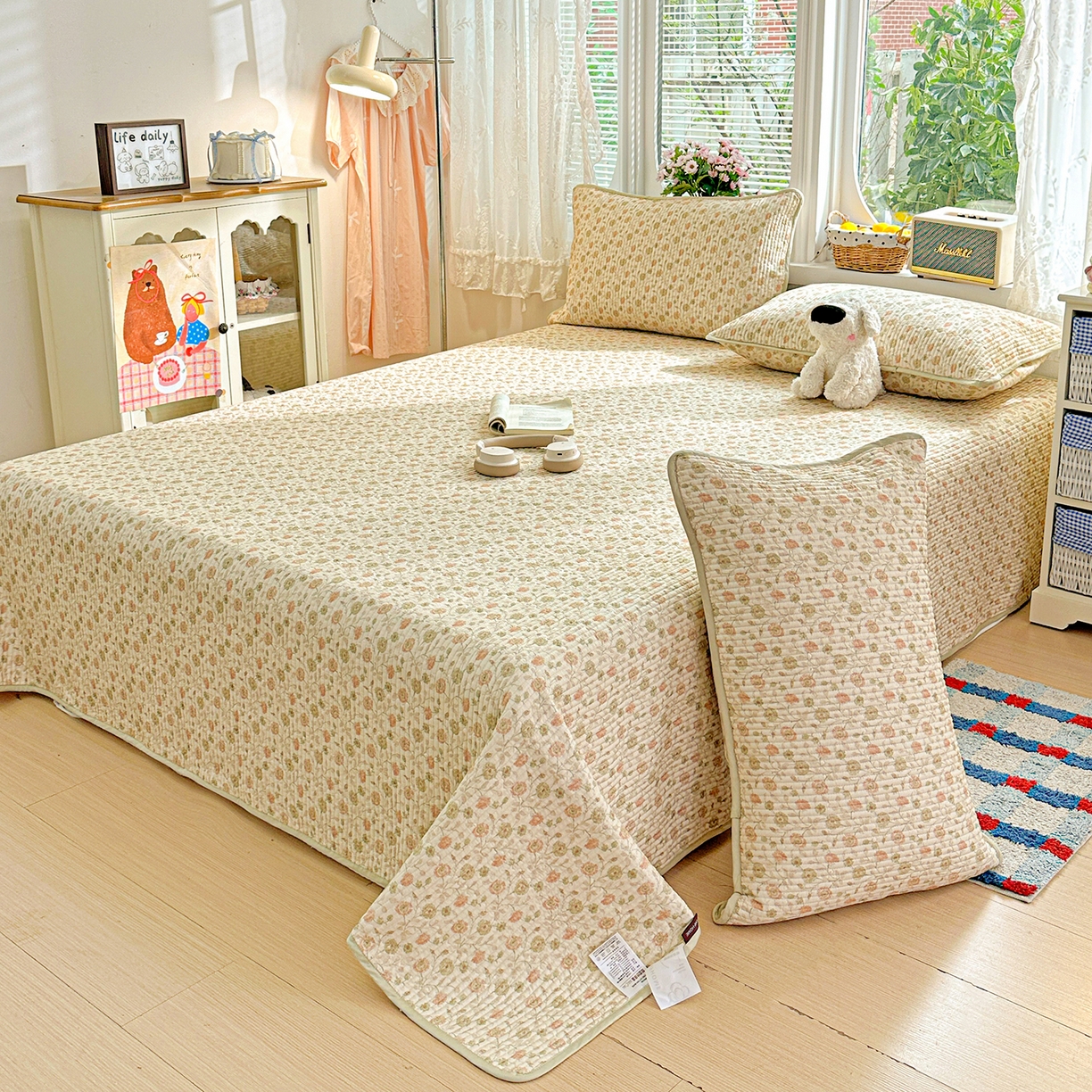 91家纺网 家纺一手货源 找家纺 文黛家居 2026新款全棉双层纱床盖四件套 烟雨蒙蒙