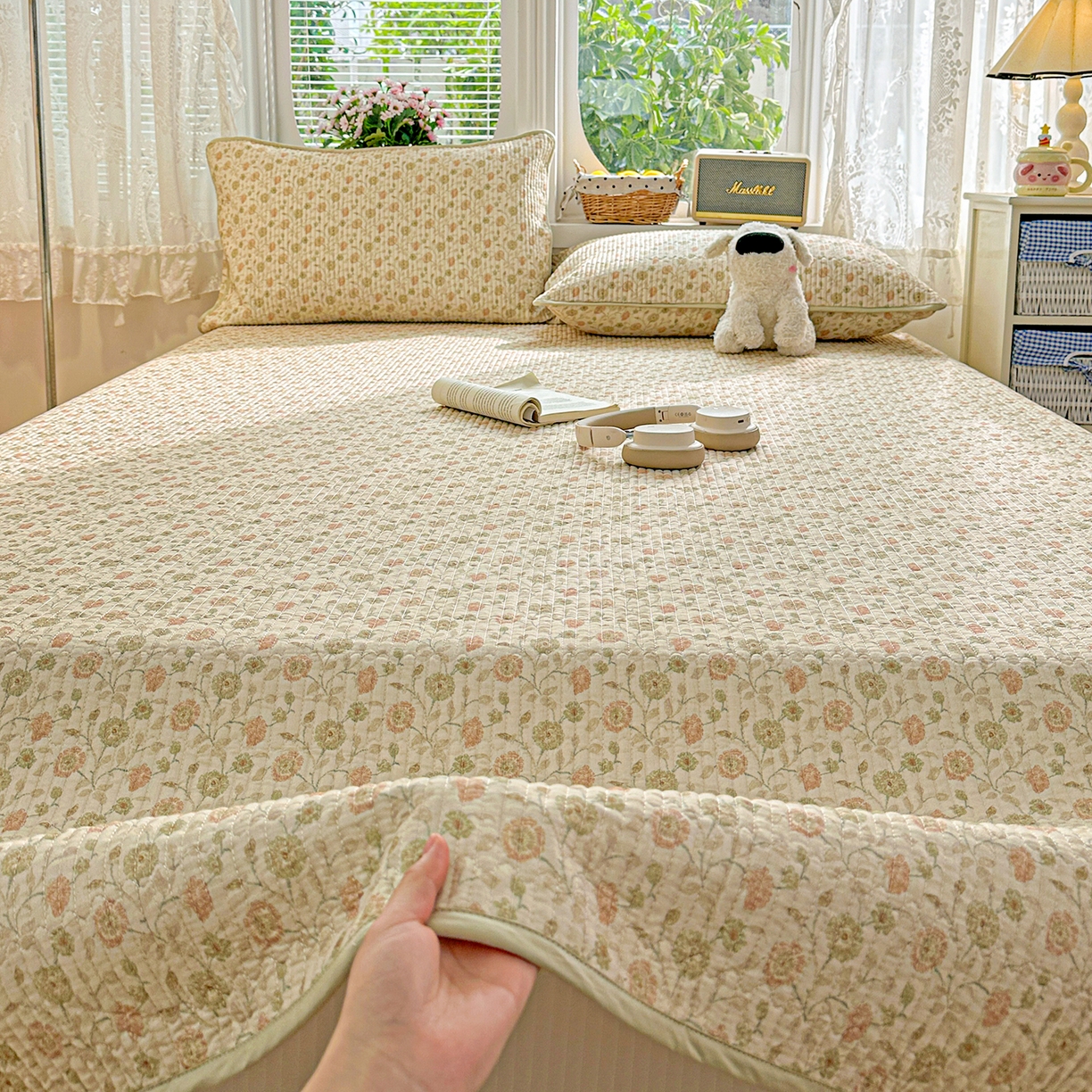 91家纺网 家纺一手货源 找家纺 文黛家居 2026新款全棉双层纱床盖四件套 烟雨蒙蒙