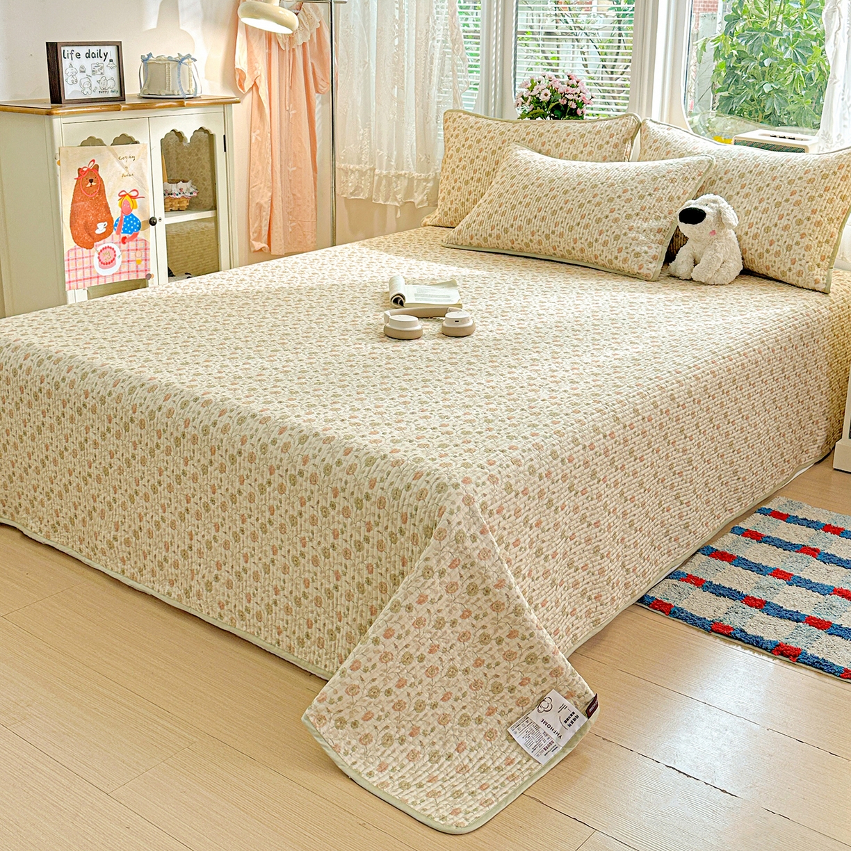 91家纺网 家纺一手货源 找家纺 文黛家居 2026新款全棉双层纱床盖四件套 烟雨蒙蒙